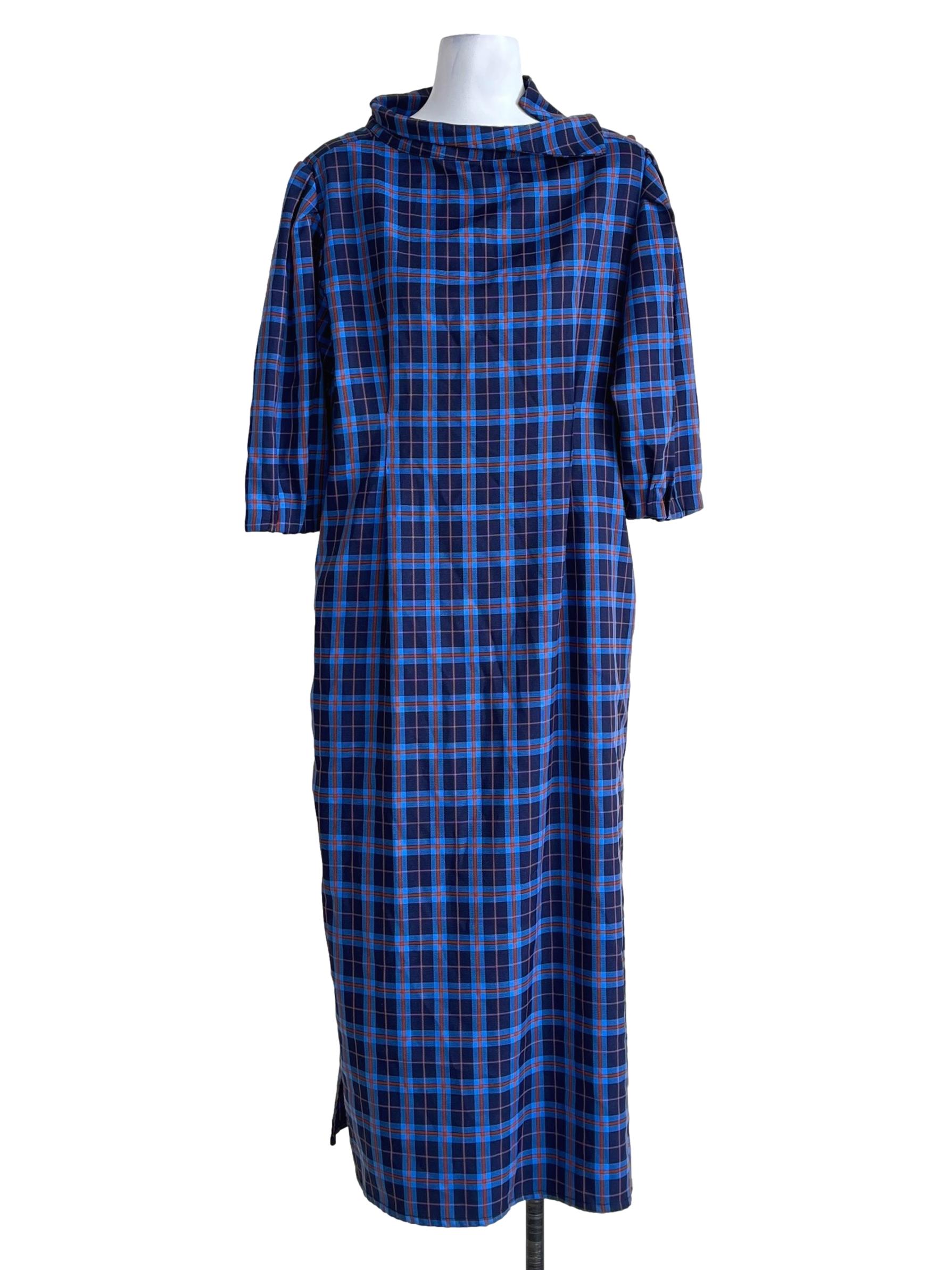Violet Purple Checkered High Neck Shift Dress