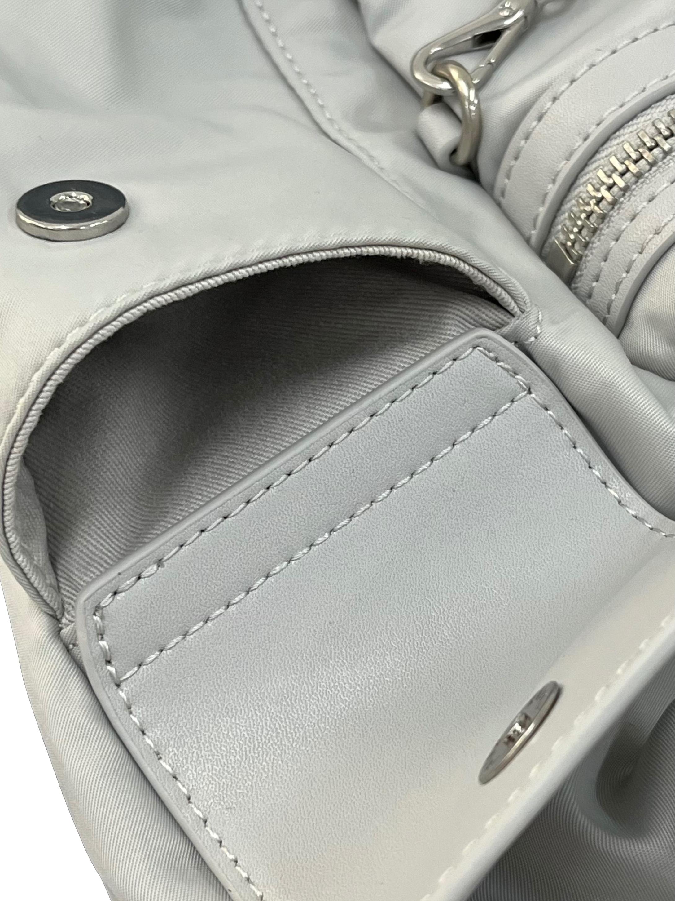 Light Grey Nylon Puffy Chain-Link Backpack