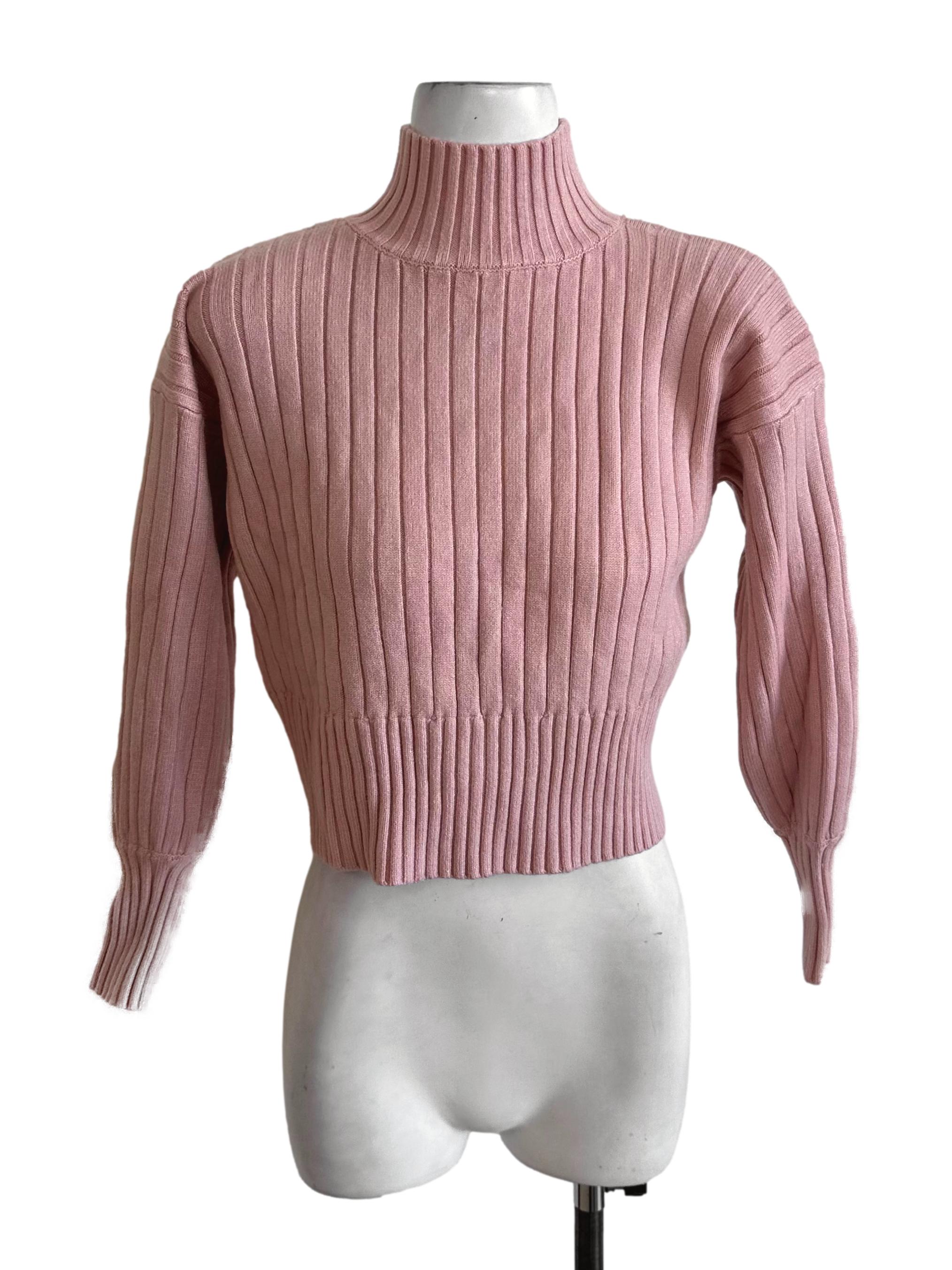 Pastel Pink Knit High Neck Top