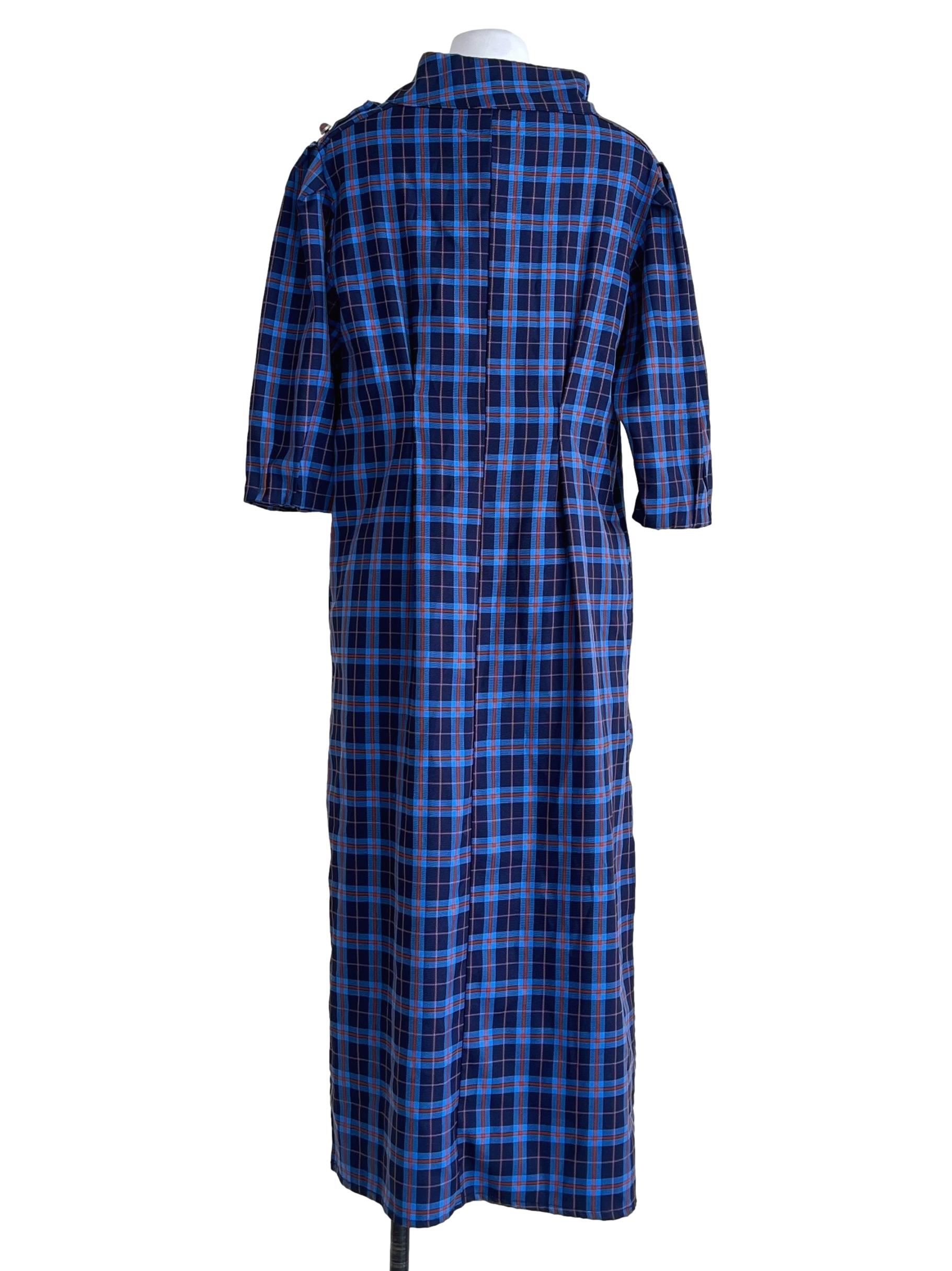 Violet Purple Checkered High Neck Shift Dress