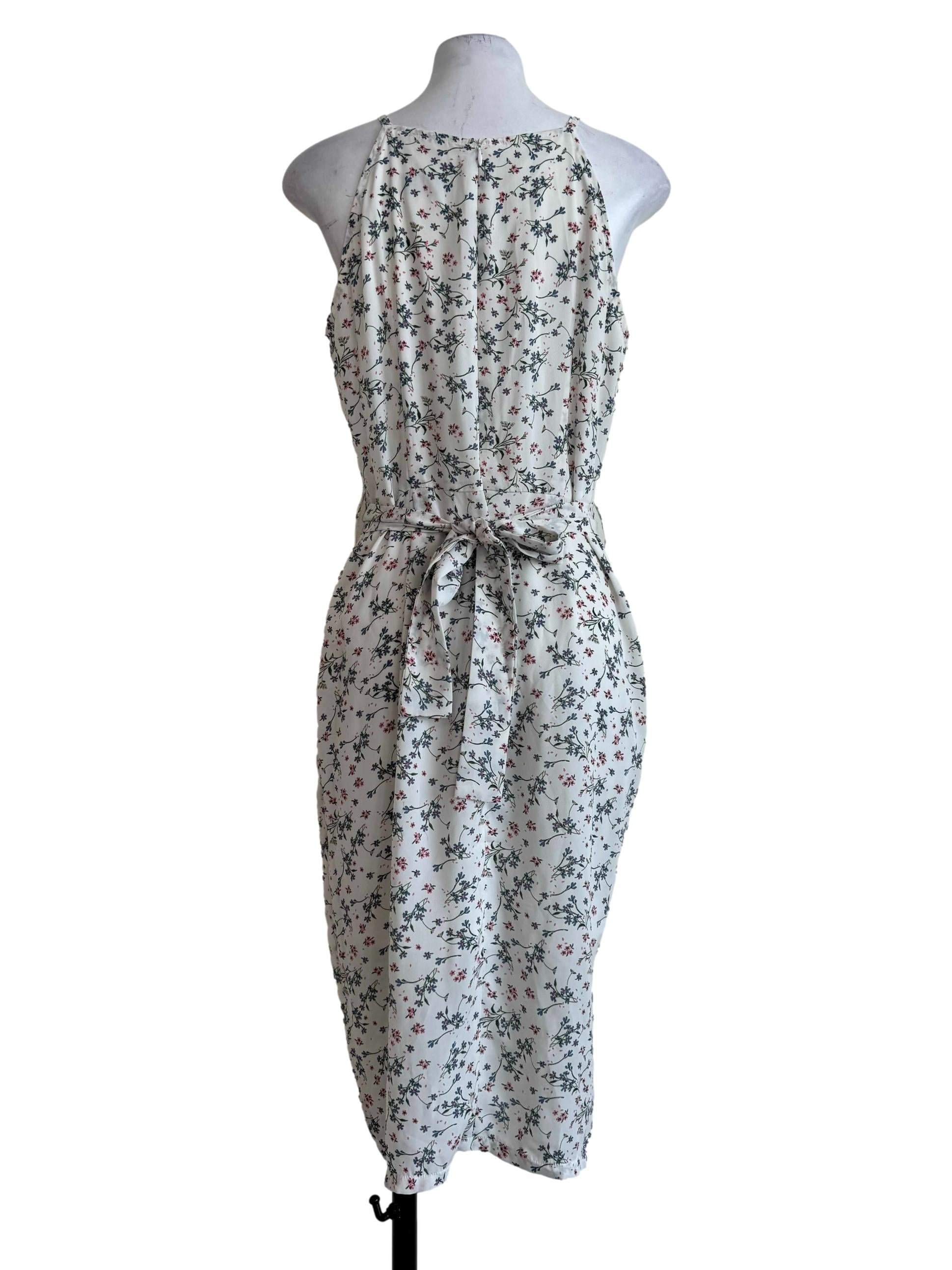 White Grain With Multicolor Prints Front Slit Dress