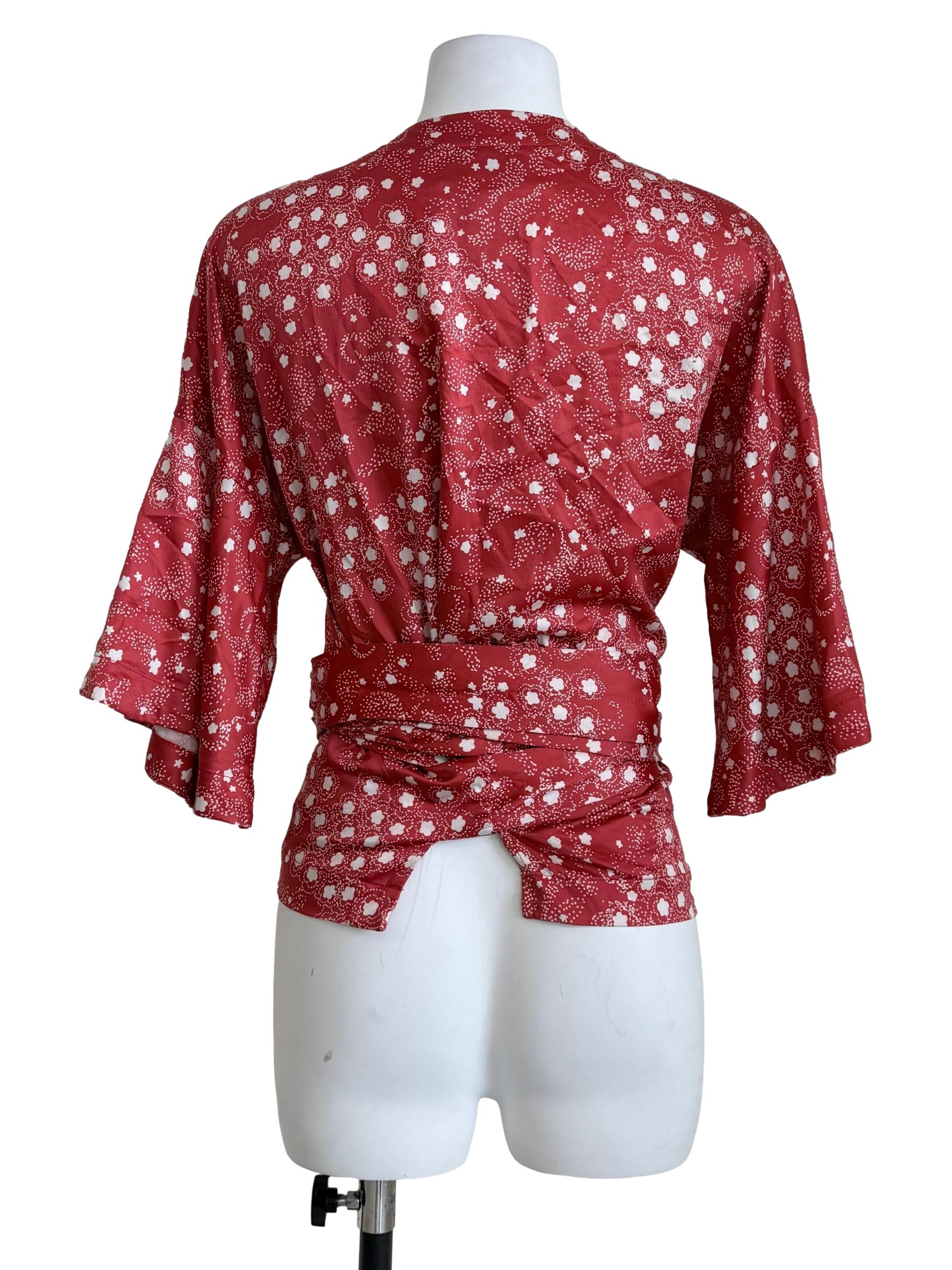 Crimson Red Floral Wrap Kimono
