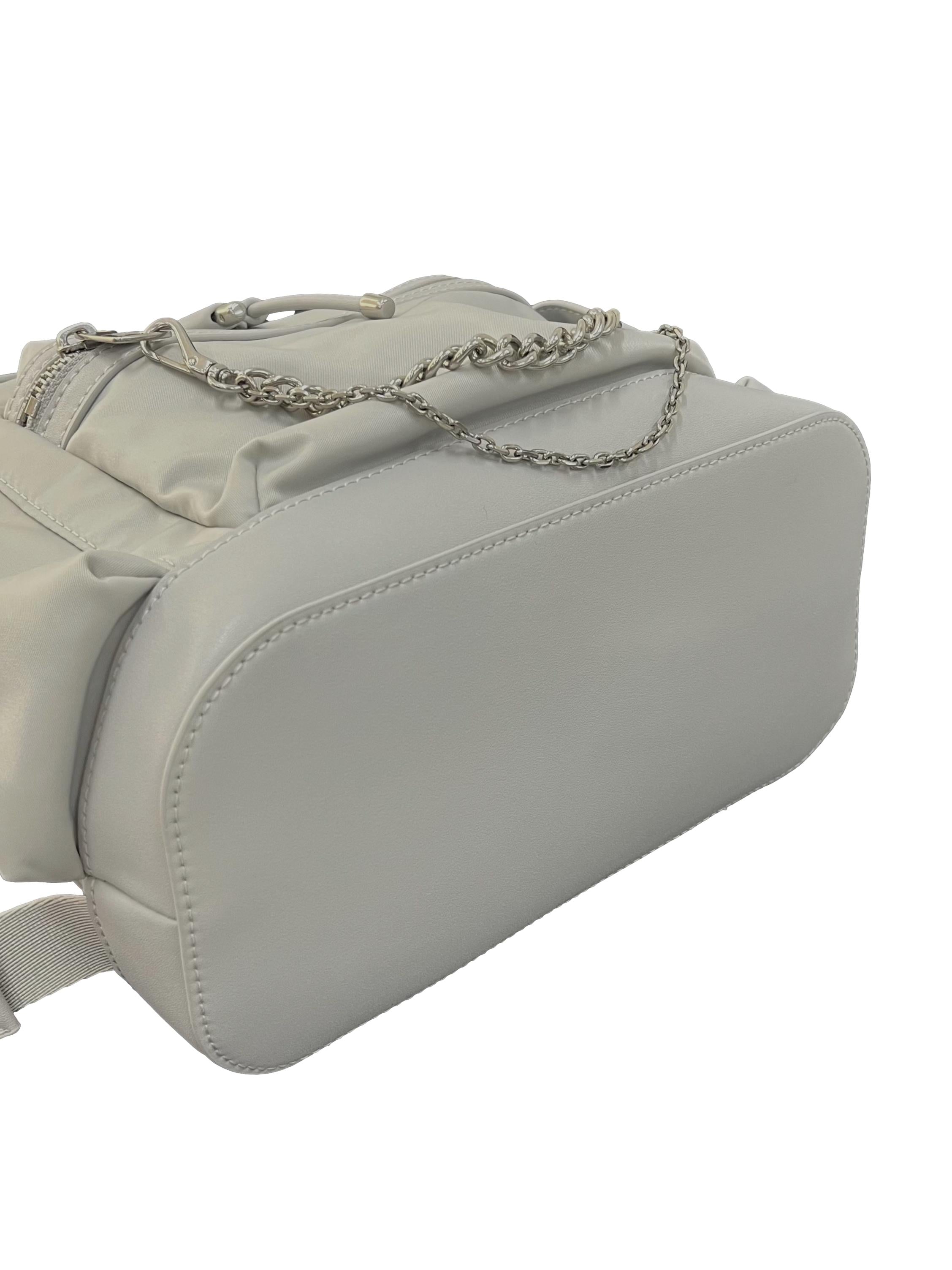 Light Grey Nylon Puffy Chain-Link Backpack