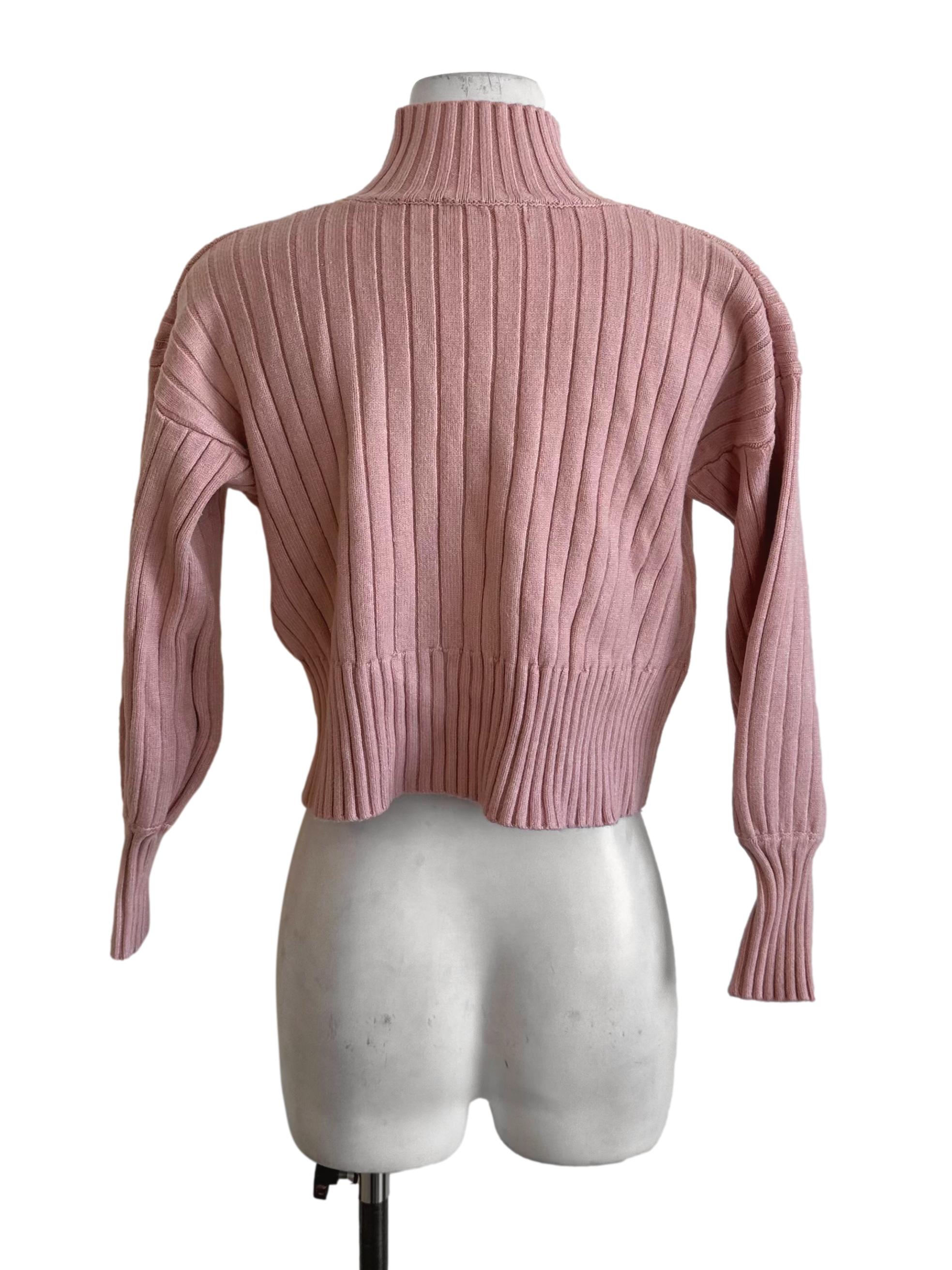Pastel Pink Knit High Neck Top