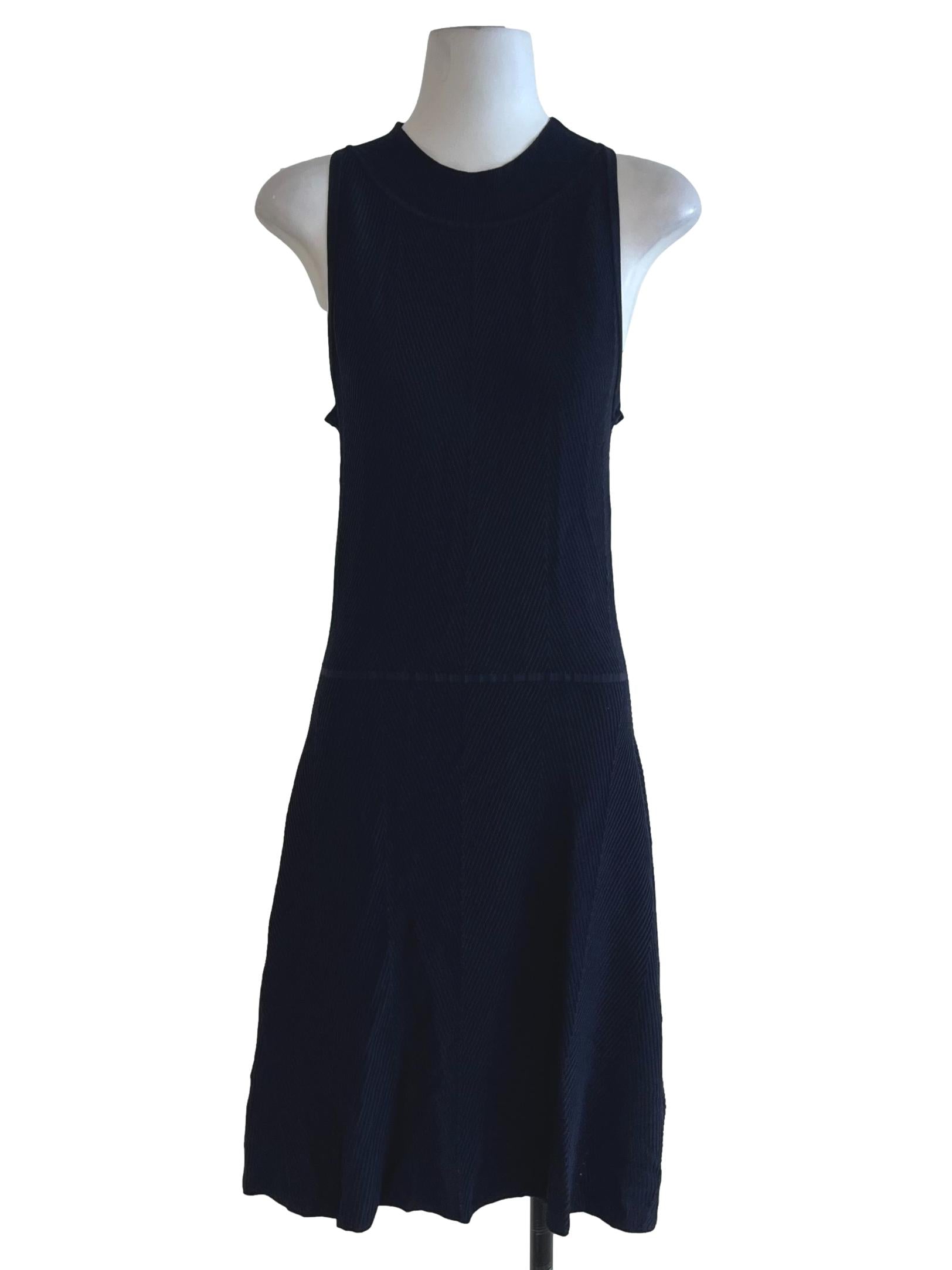 Navy Blue Pencil Stripe A-Line Dress