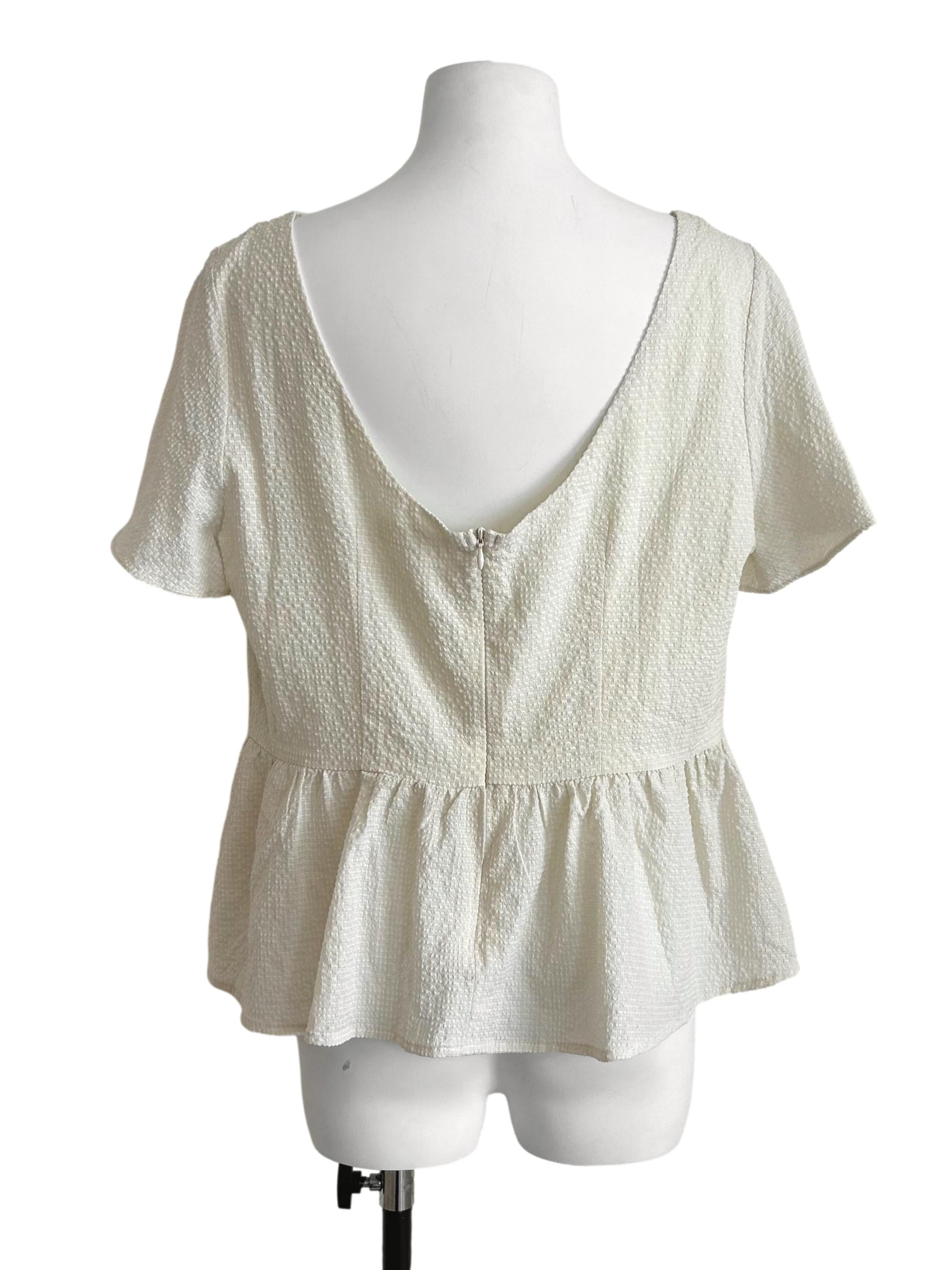 Cream Textured Scoop-Neck Peplum Blouse