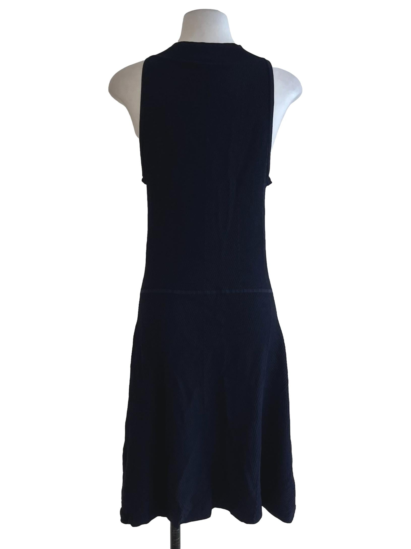Navy Blue Pencil Stripe A-Line Dress