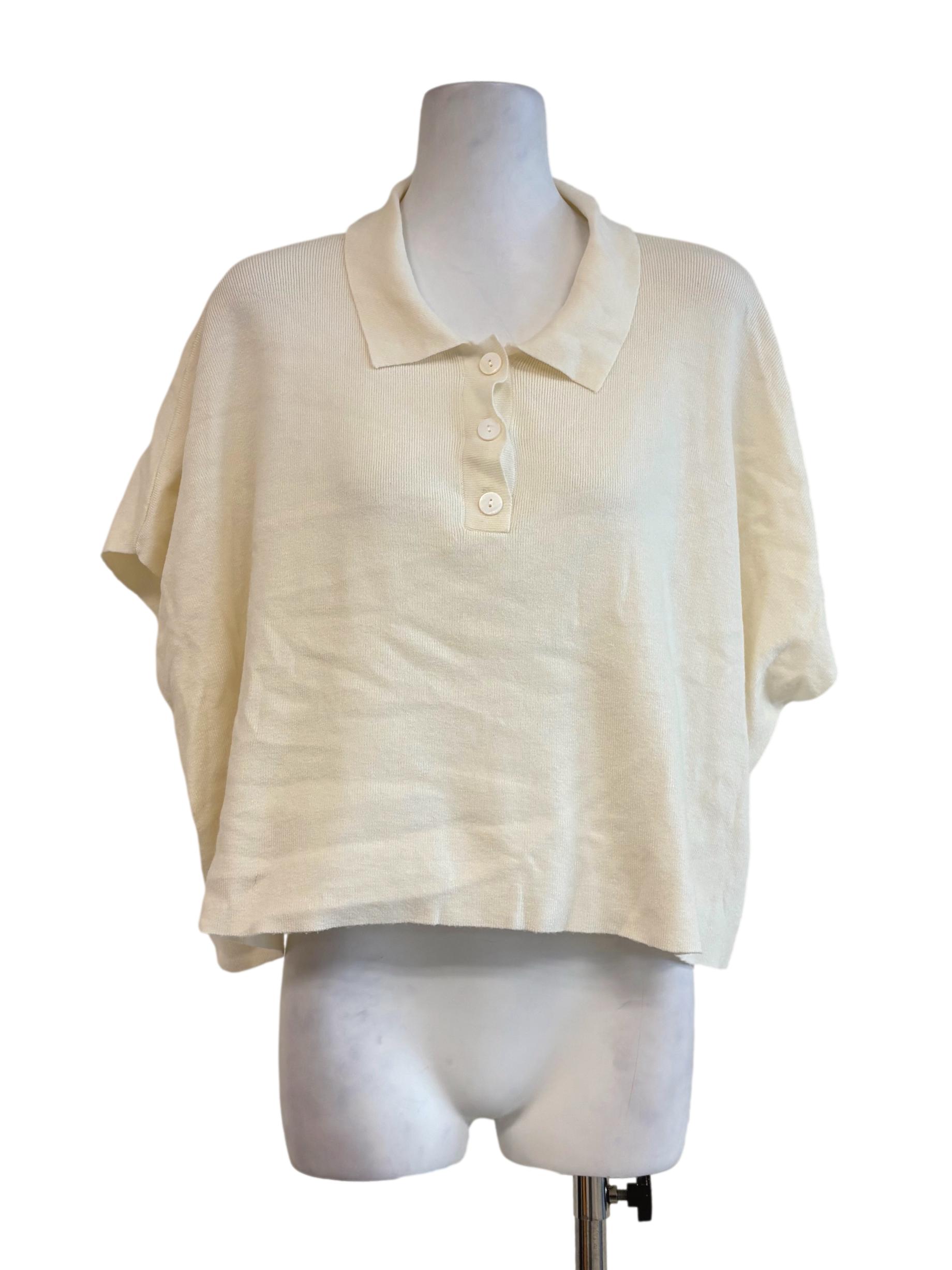 Cream Short Sleeve Batwing Knit Shirt