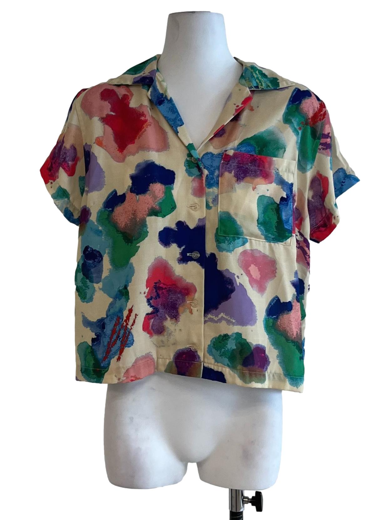 Buttermilk Yellow Abstract Button-Down Blouse