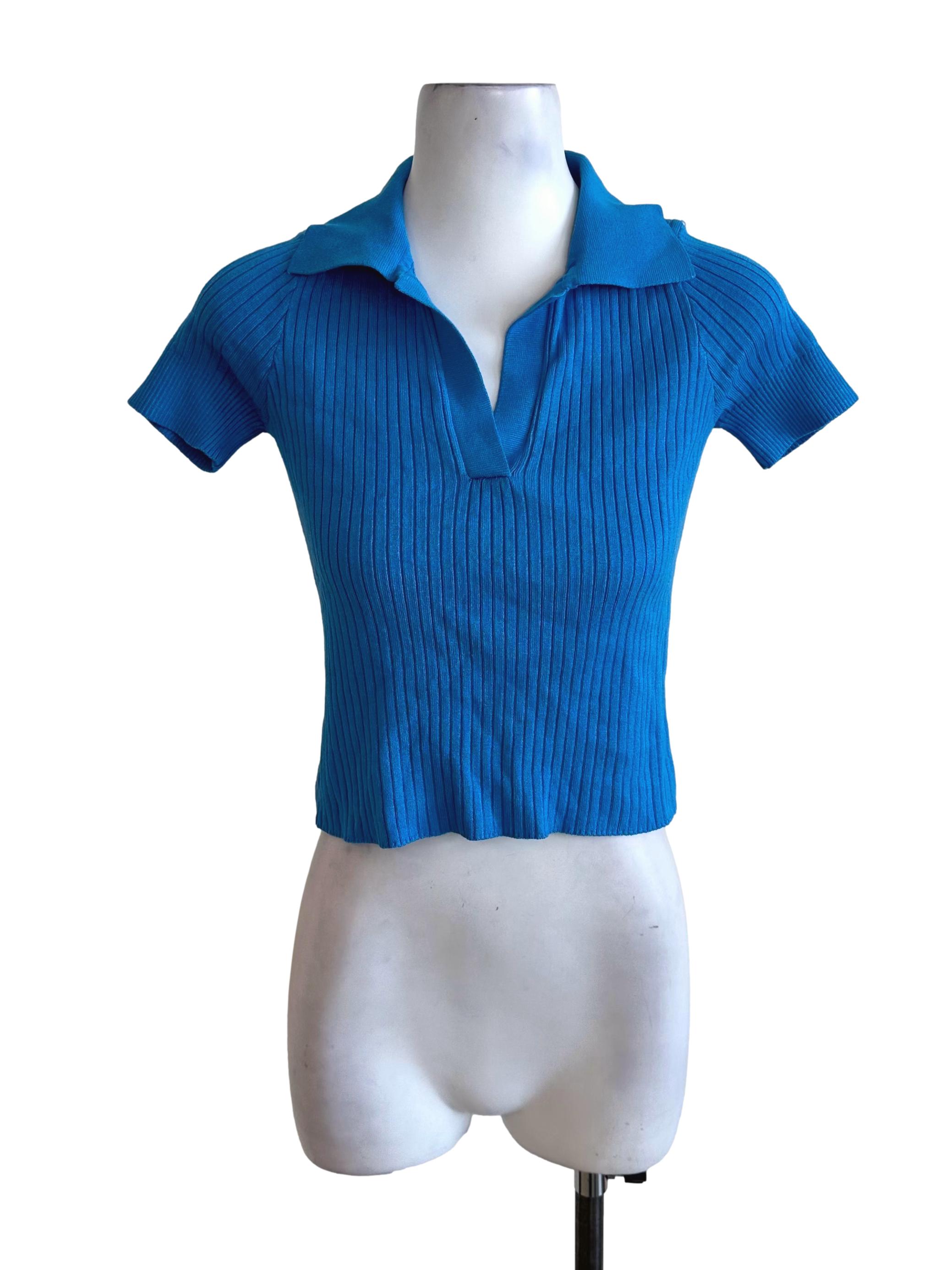 Sky Blue Knit Collar Top TEM