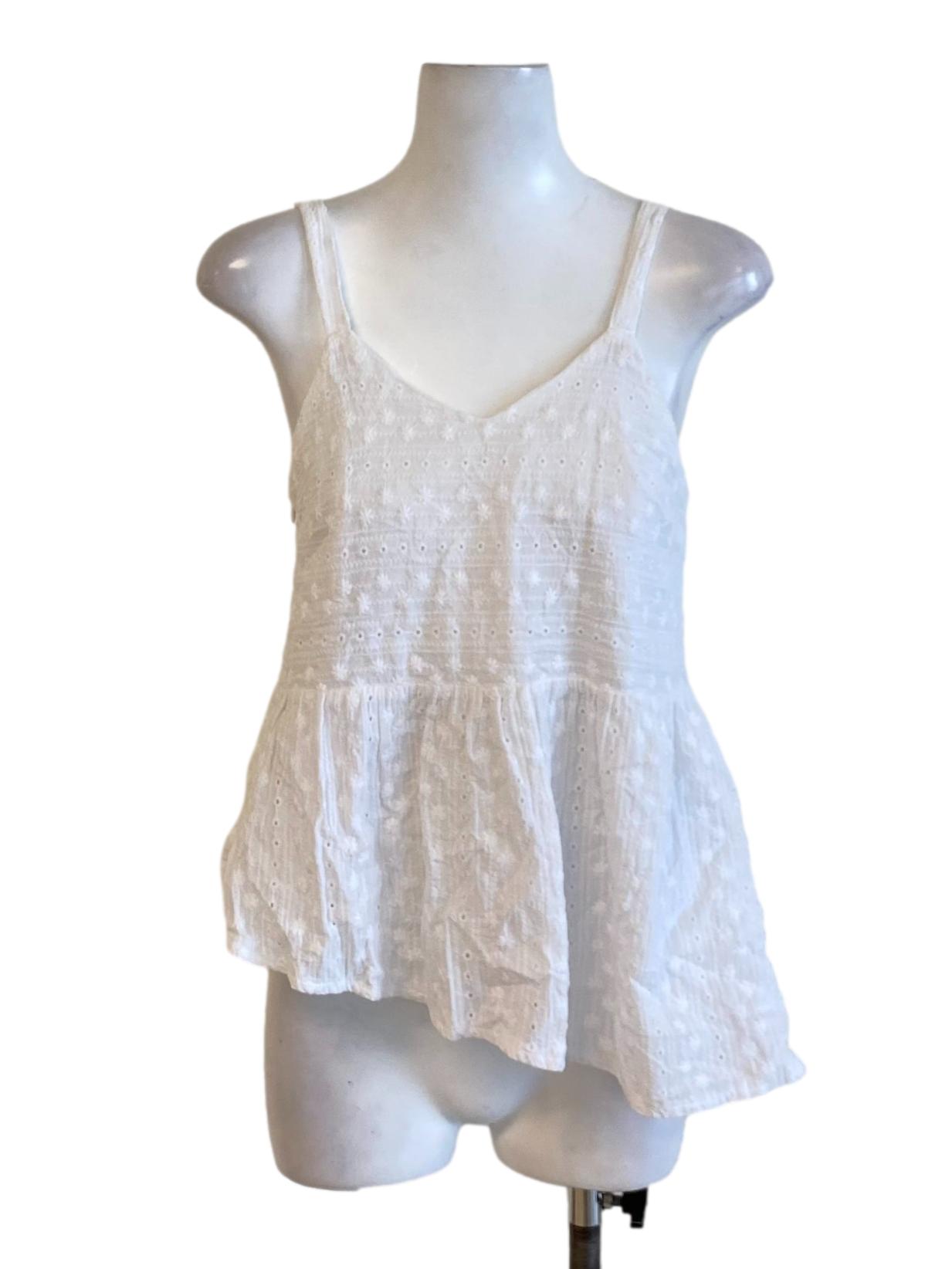 Daisy White Floral Embroidered V-Neck Asymmetrical Peplum Top