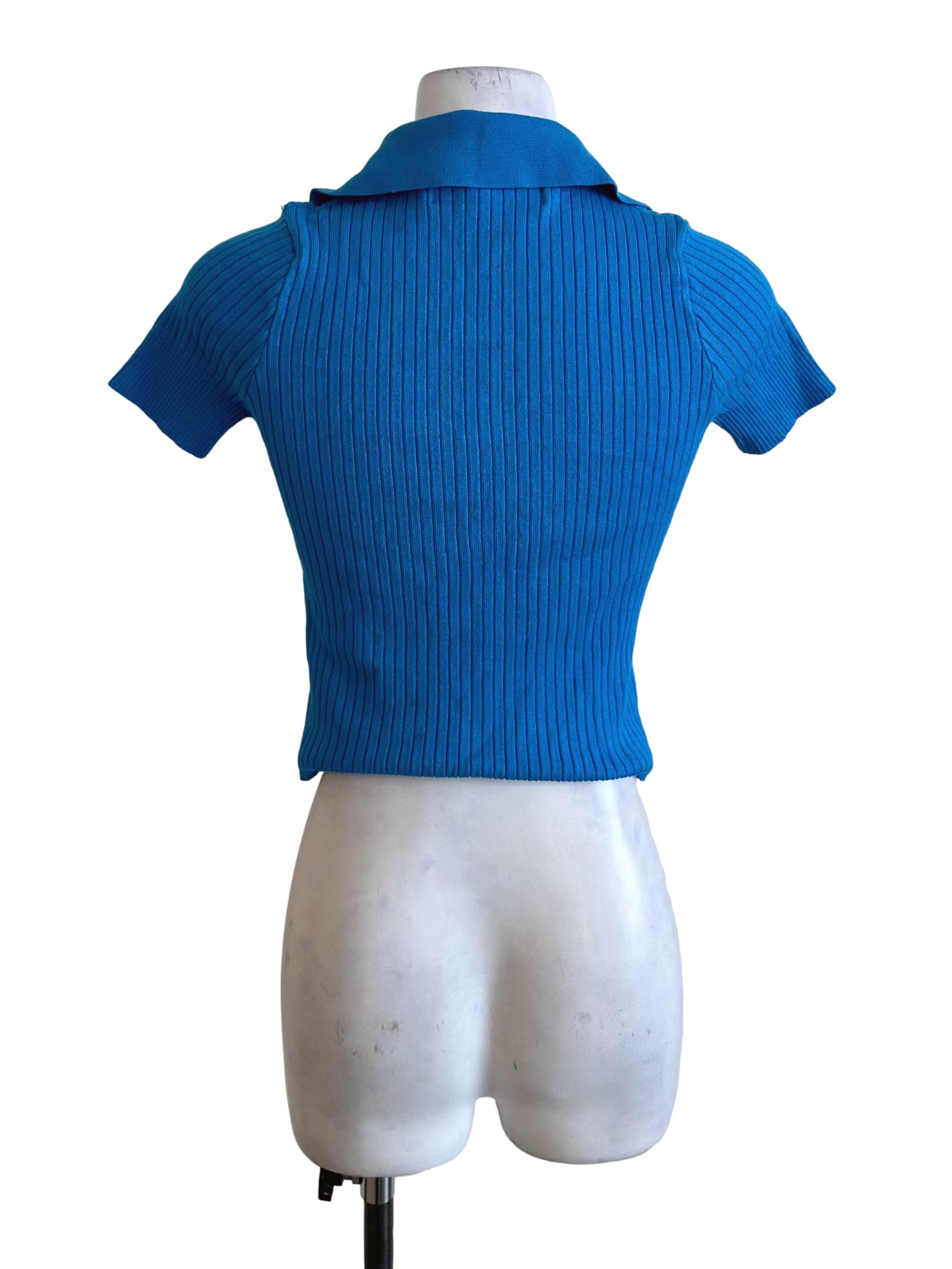 Sky Blue Knit Collar Top TEM