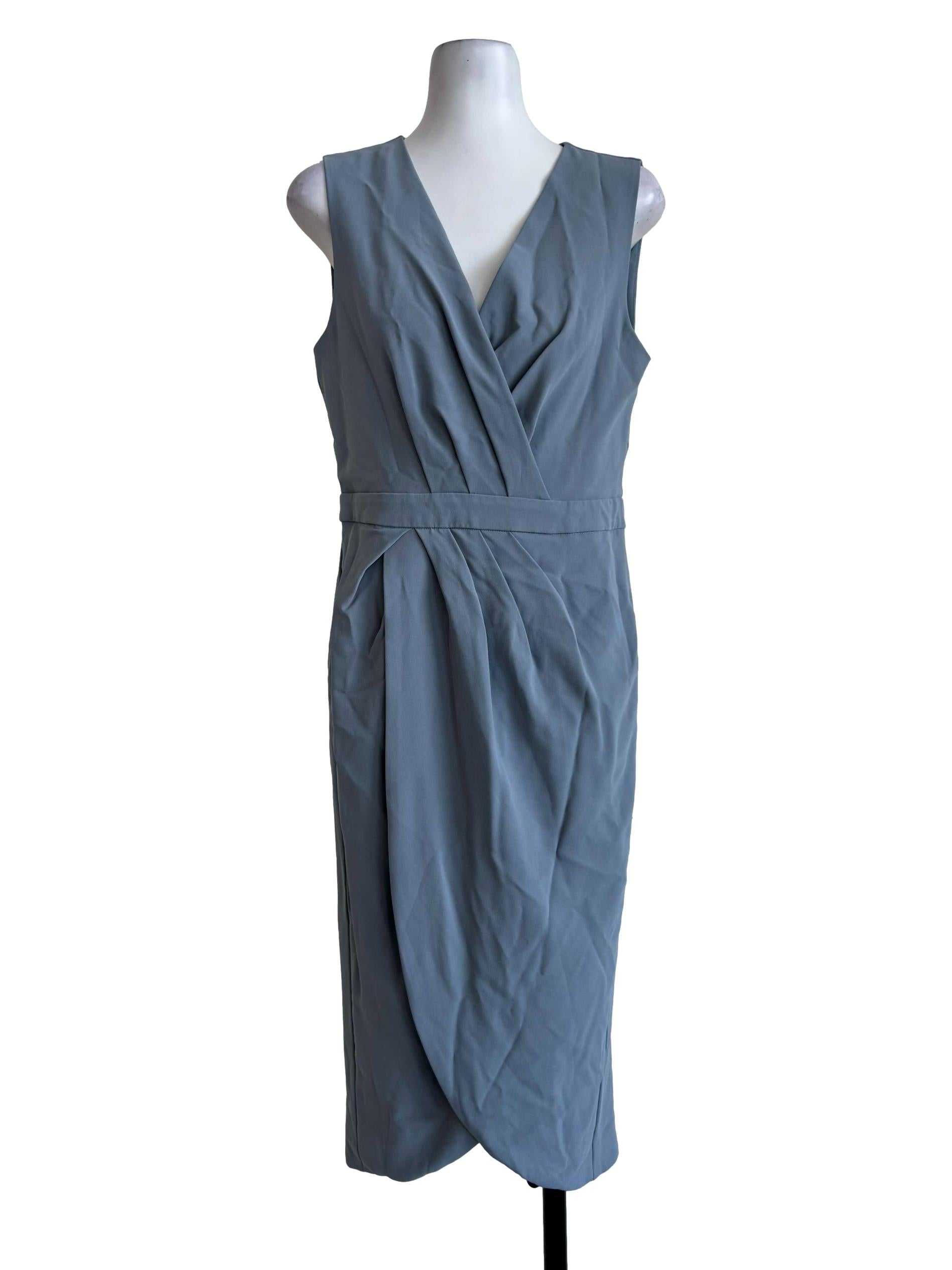 Ashy Blue Deep V Neck Empire Dress