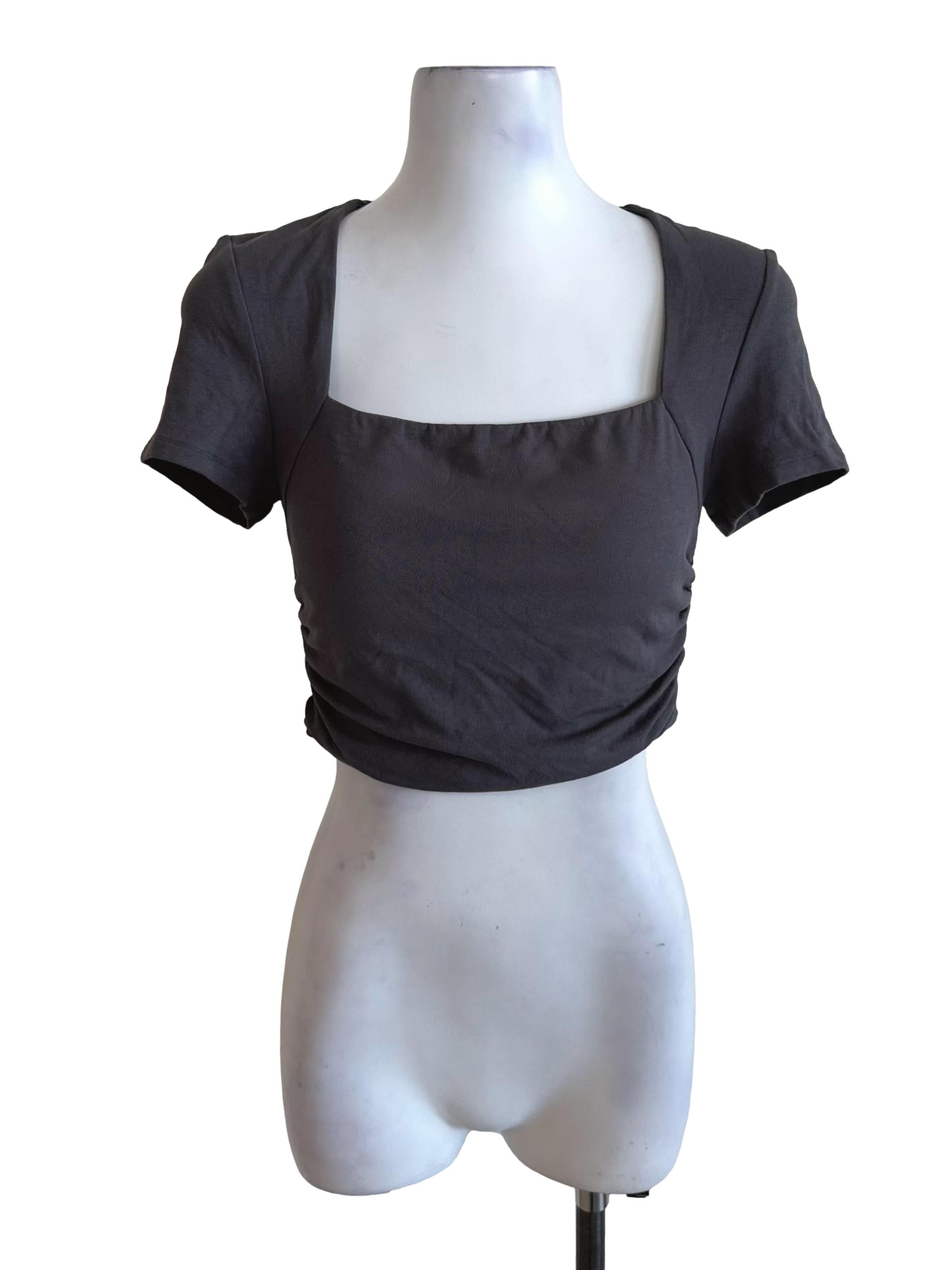 Charcoal Grey Square Neck Short Sleeve Top