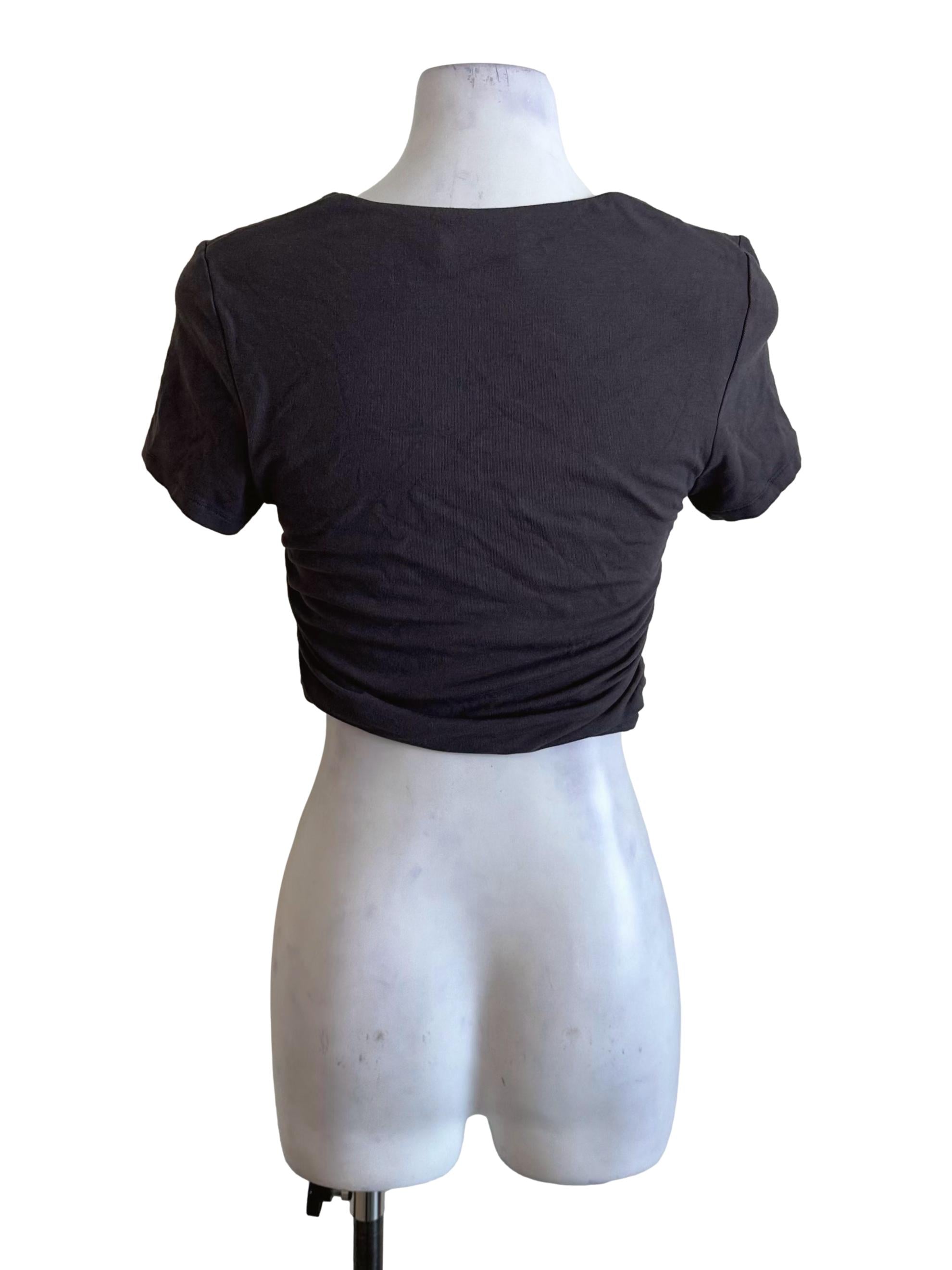 Charcoal Grey Square Neck Short Sleeve Top