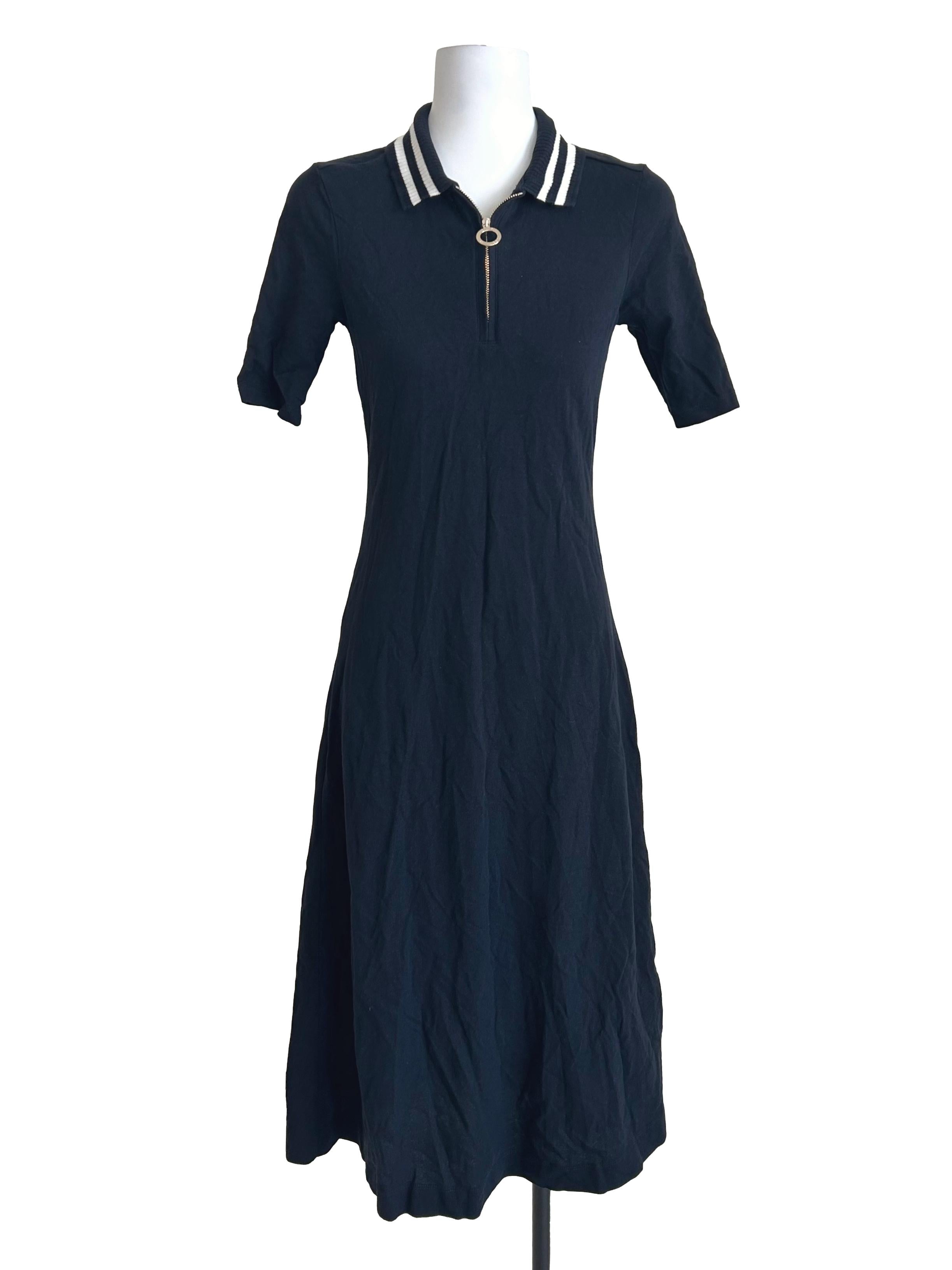 Navy Blue Short-Sleeve Polo Midi Dress