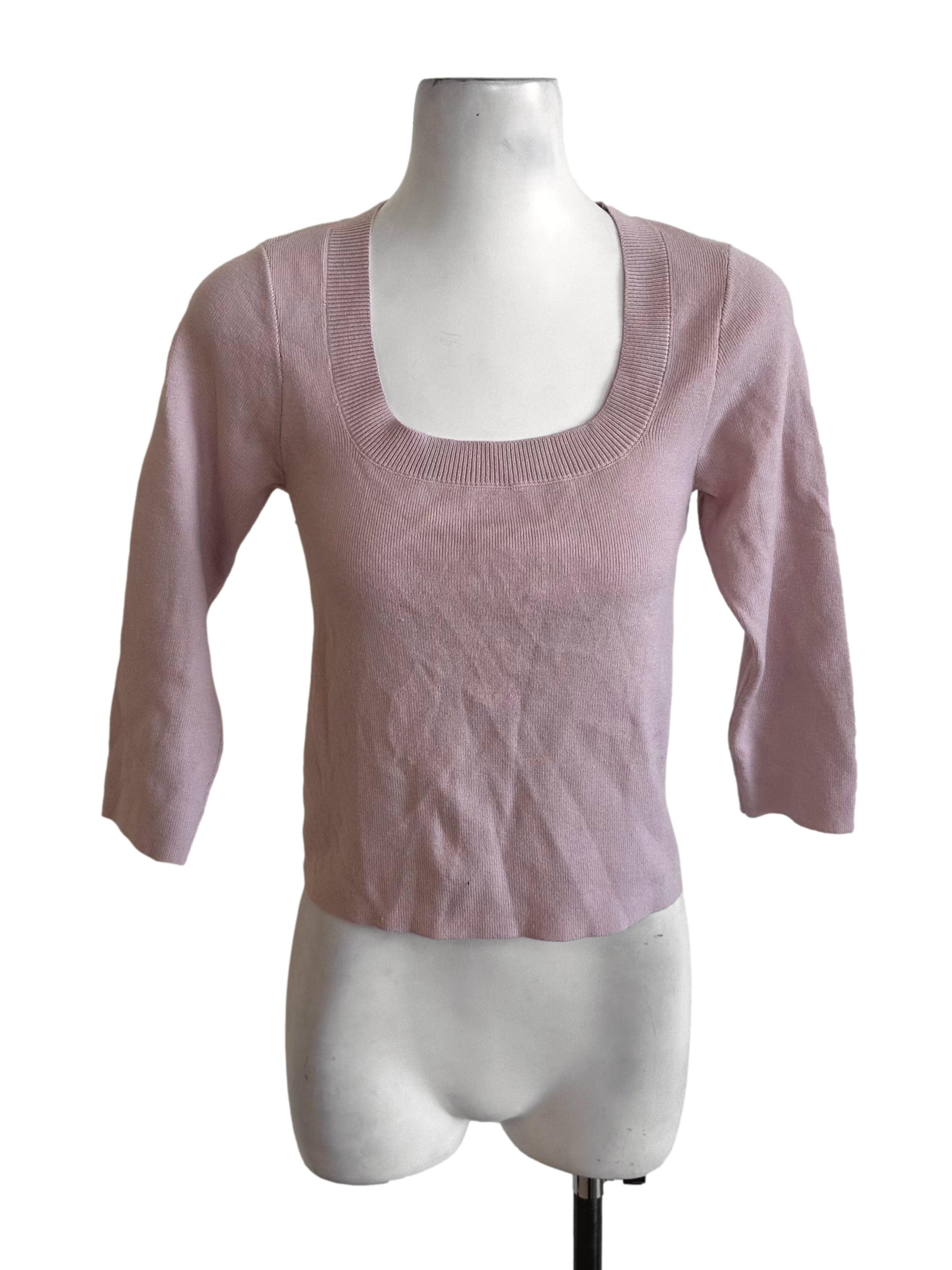 Dusty Pink Scoop Neck Knit Top TWL