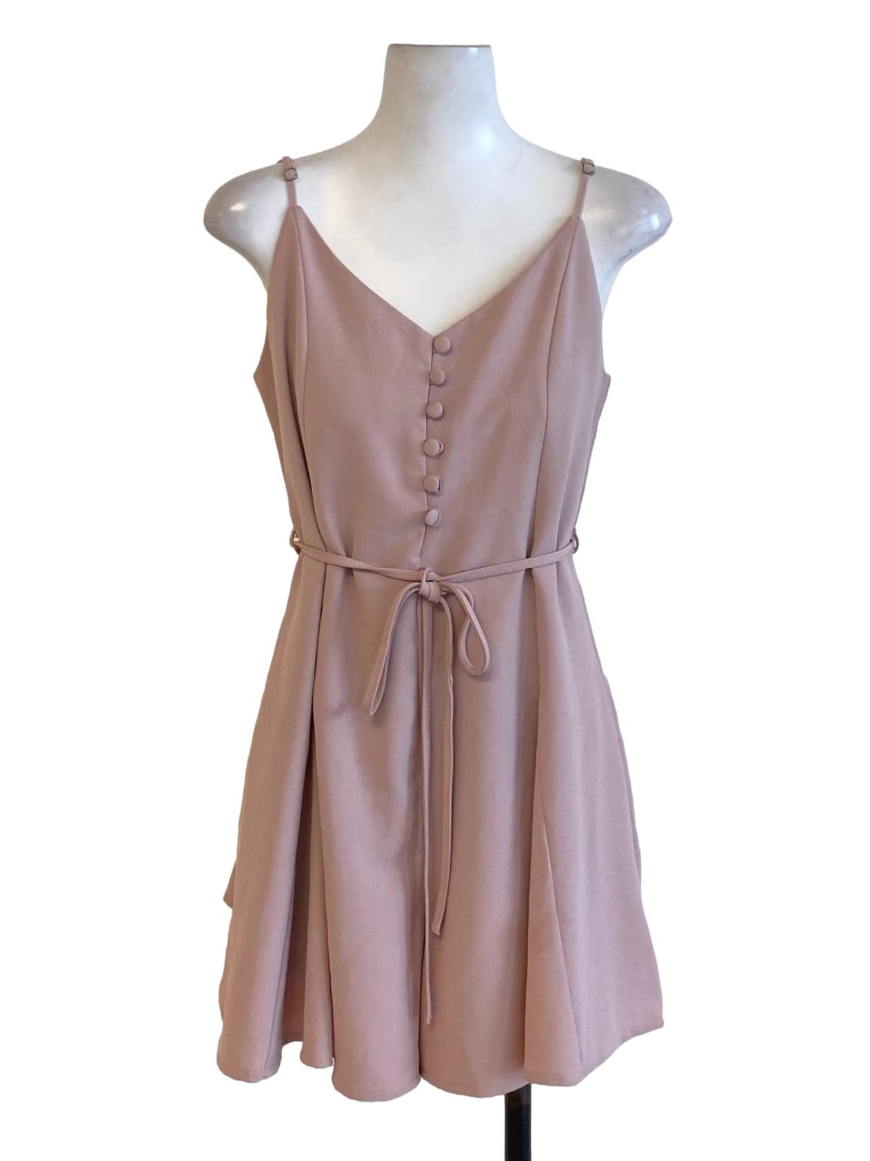 Crepe Pink Buttoned Down V-Neck Loose Romper