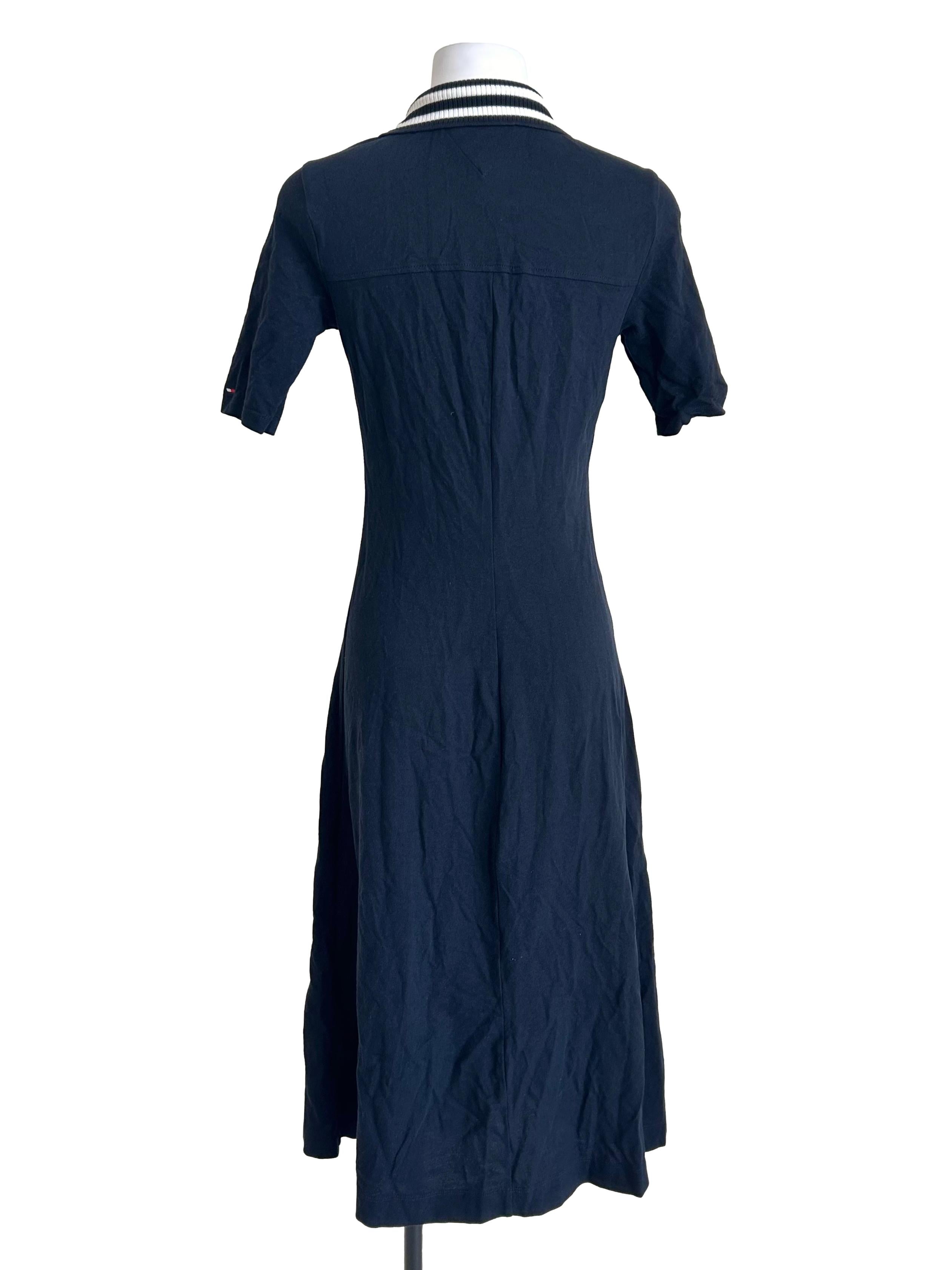 Navy Blue Short-Sleeve Polo Midi Dress
