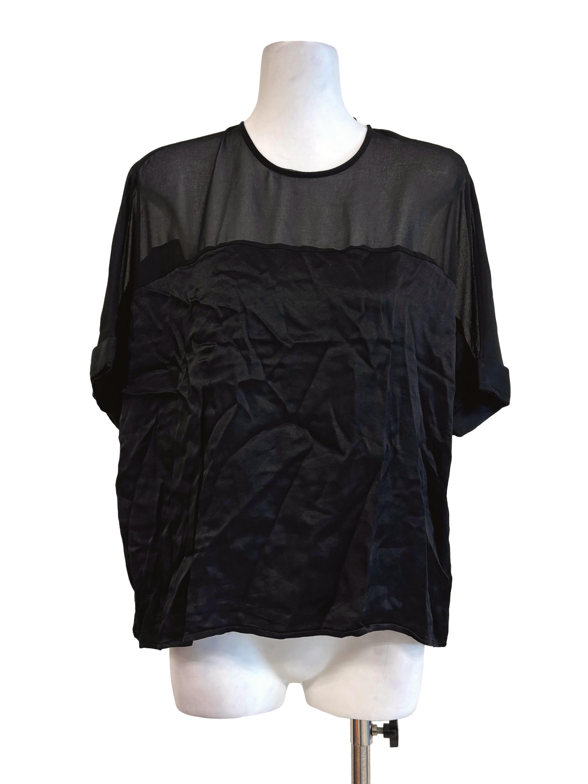 Black Illusion Neck Satin Top
