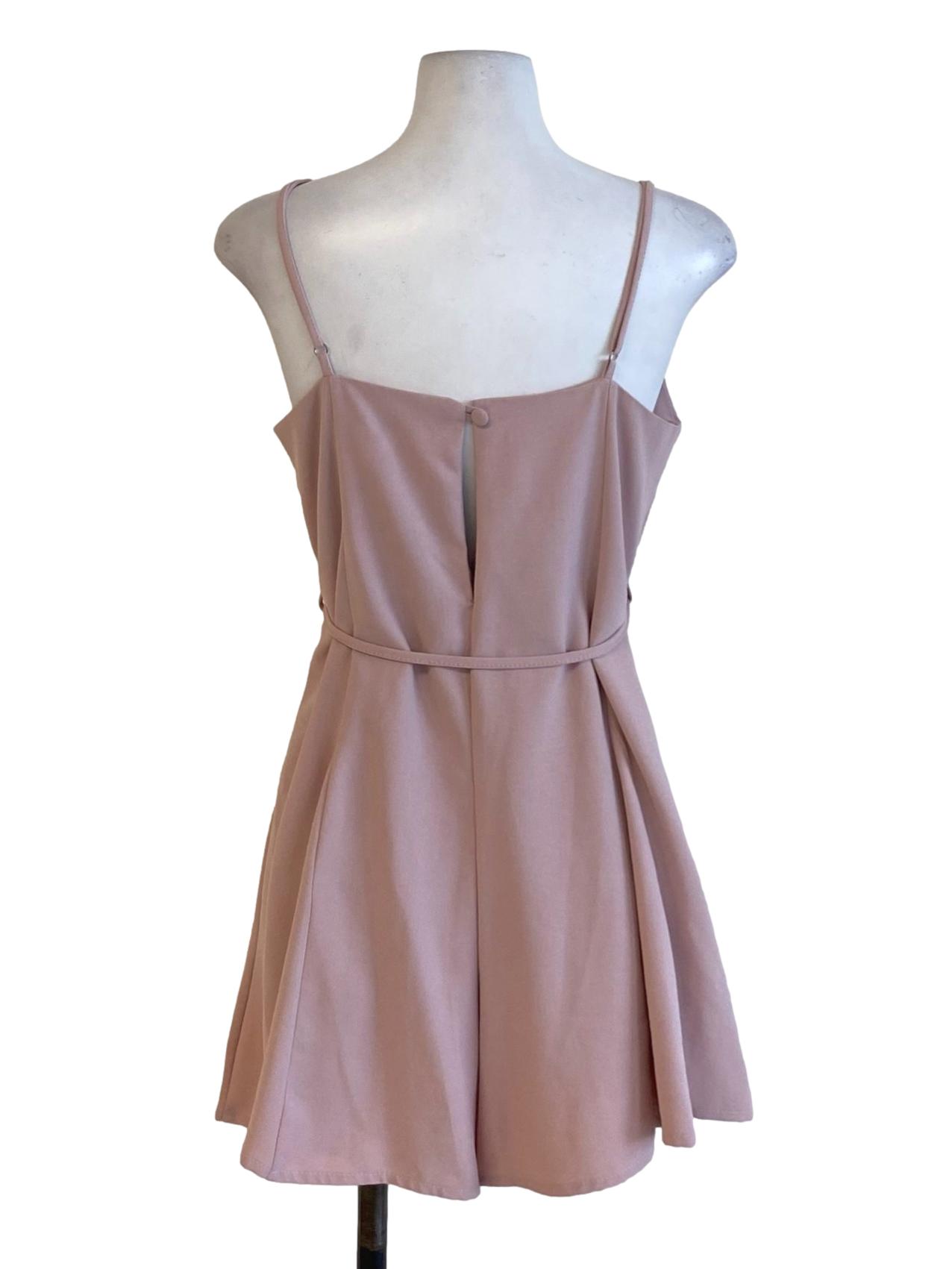 Crepe Pink Buttoned Down V-Neck Loose Romper