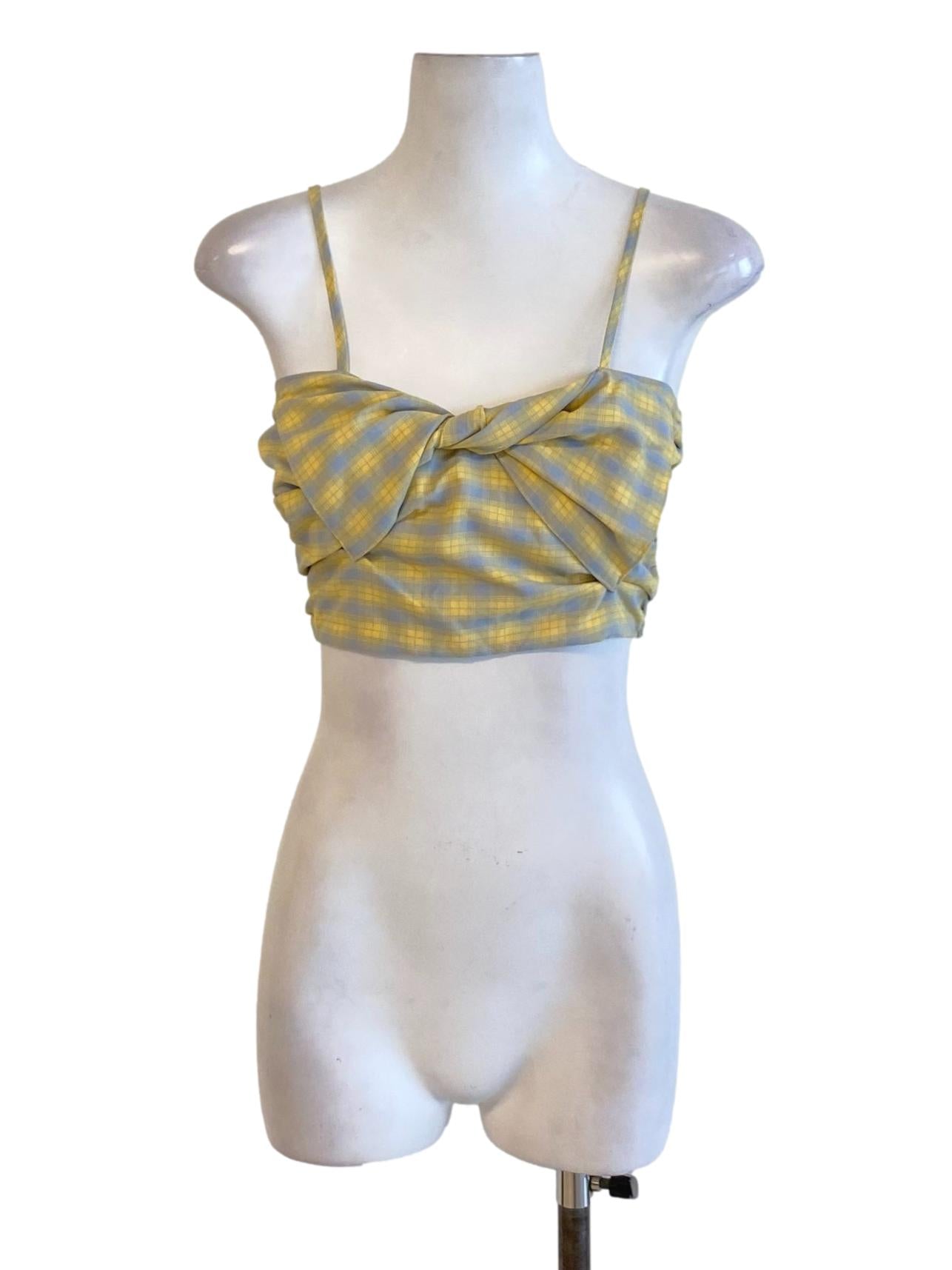 Pineapple Yellow Plaid Bow Front Waisted Cropped Top