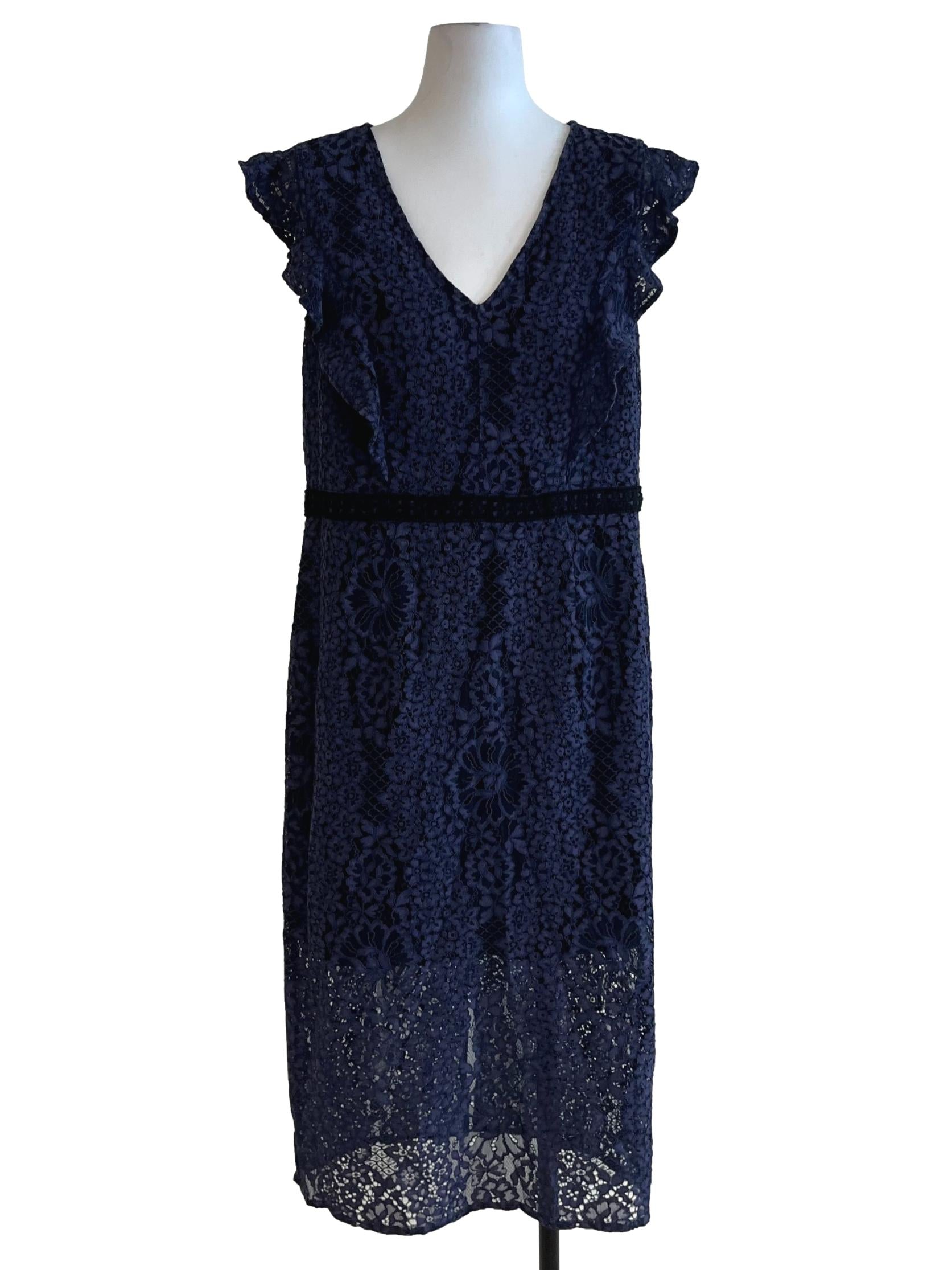 Navy Blue Lace Empire Dress