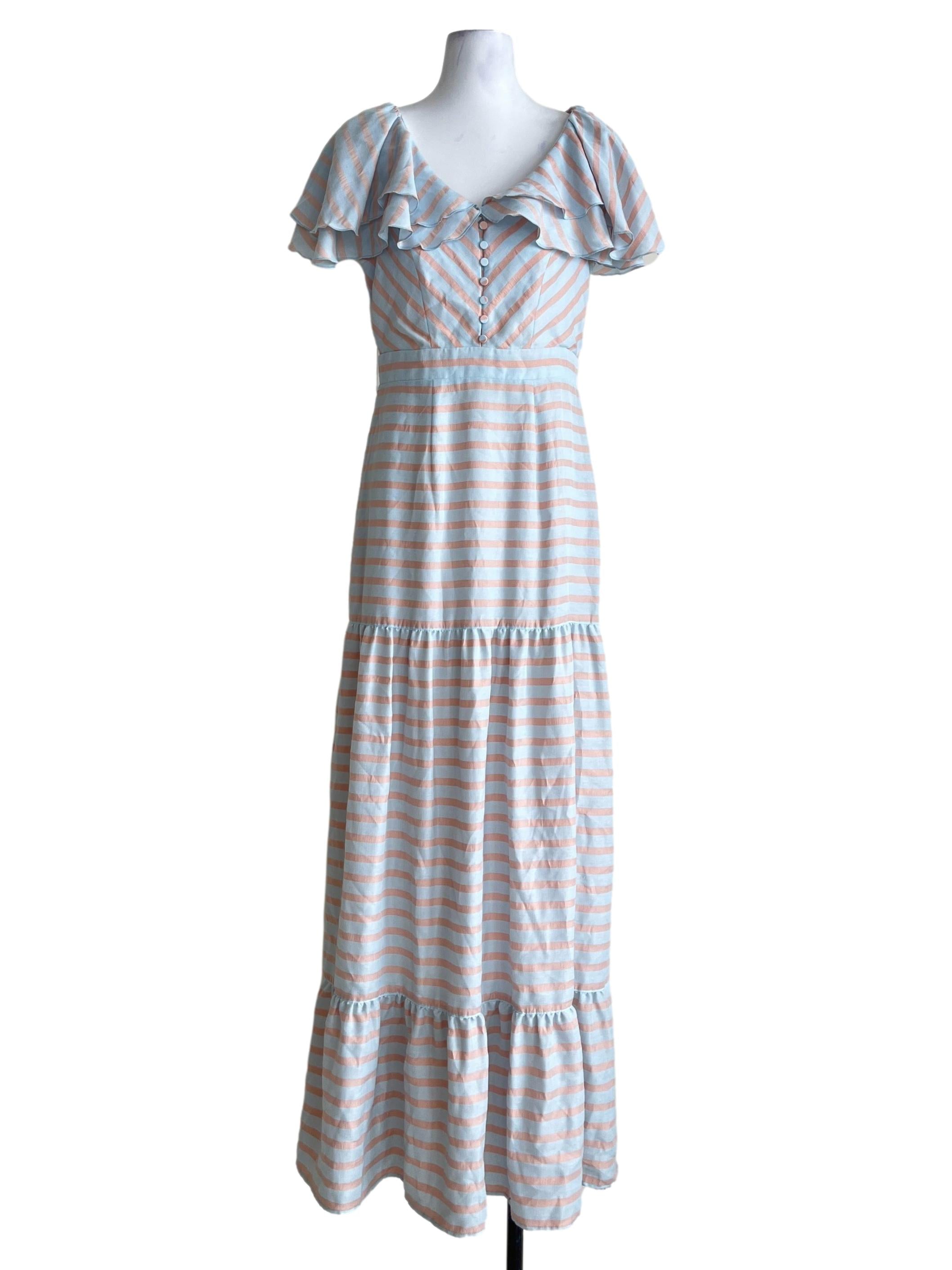 Sky Blue Stripe Tiered Maxi Dress