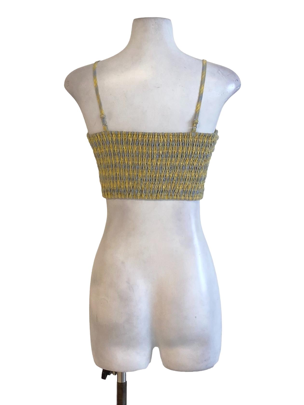 Pineapple Yellow Plaid Bow Front Waisted Cropped Top