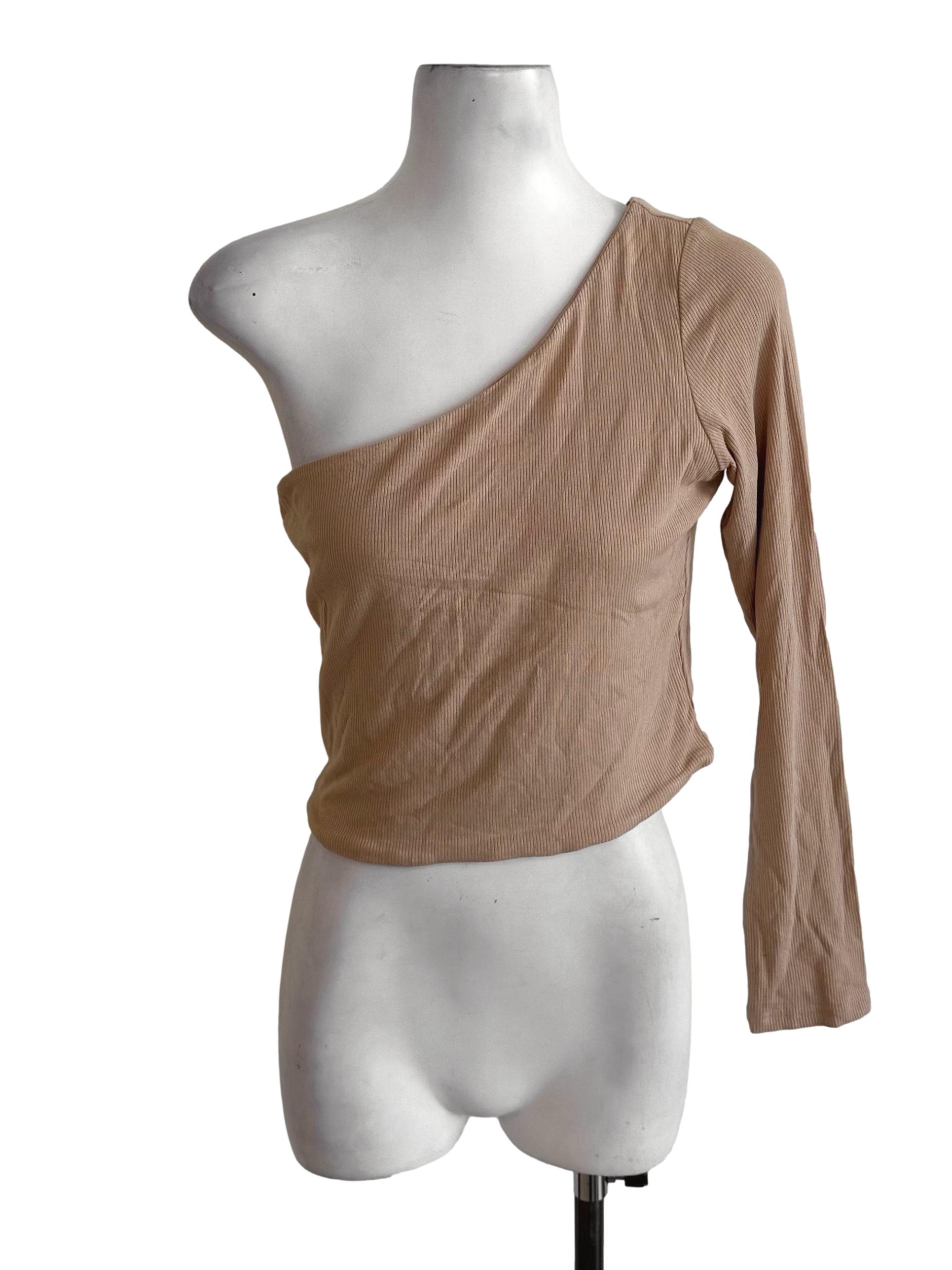 Khaki Brown One Shoulder Asymmetric Top