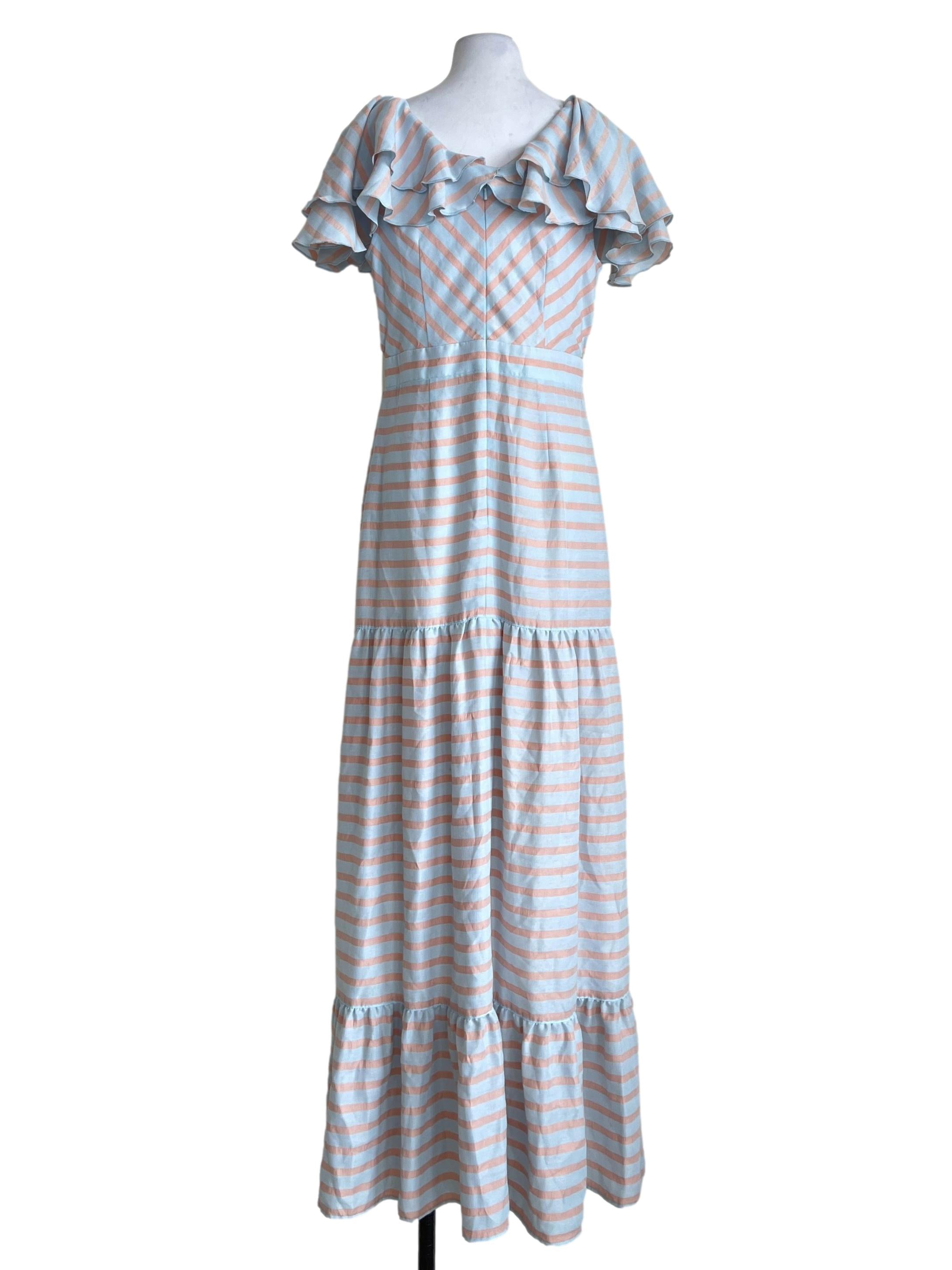 Sky Blue Stripe Tiered Maxi Dress