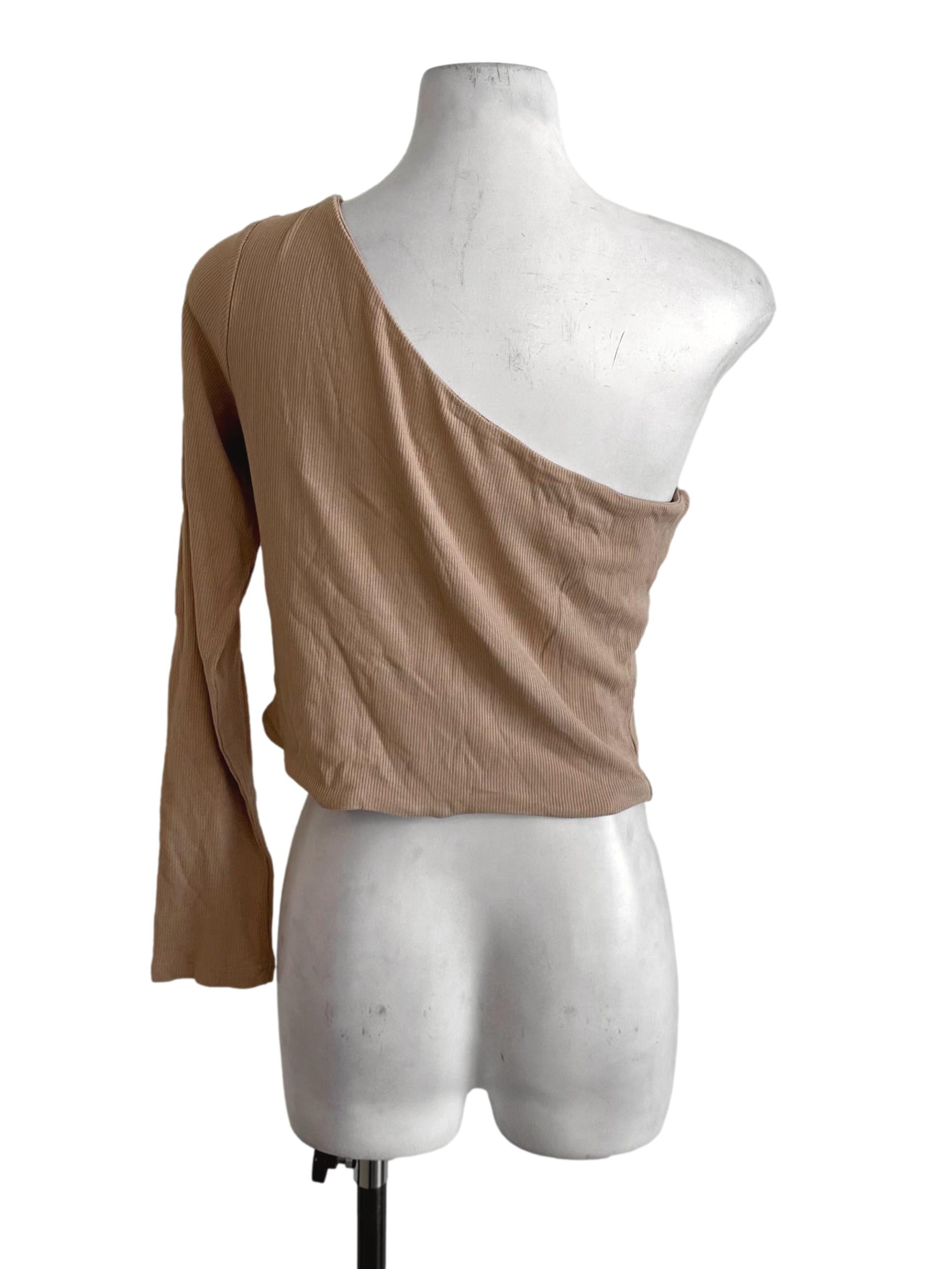 Khaki Brown One Shoulder Asymmetric Top