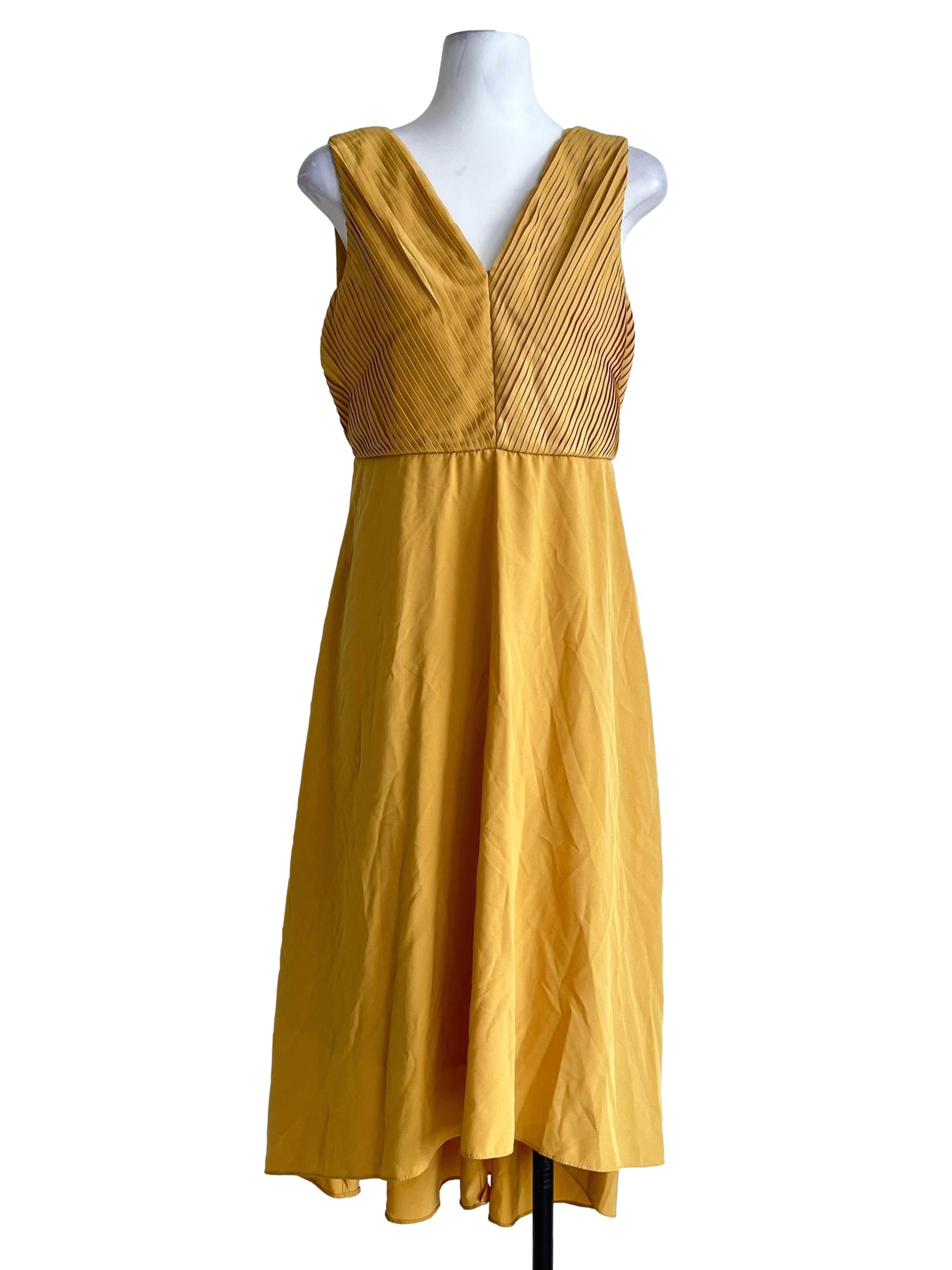 Pineapple Yellow V-Neck Sleeveless A-Line Dress