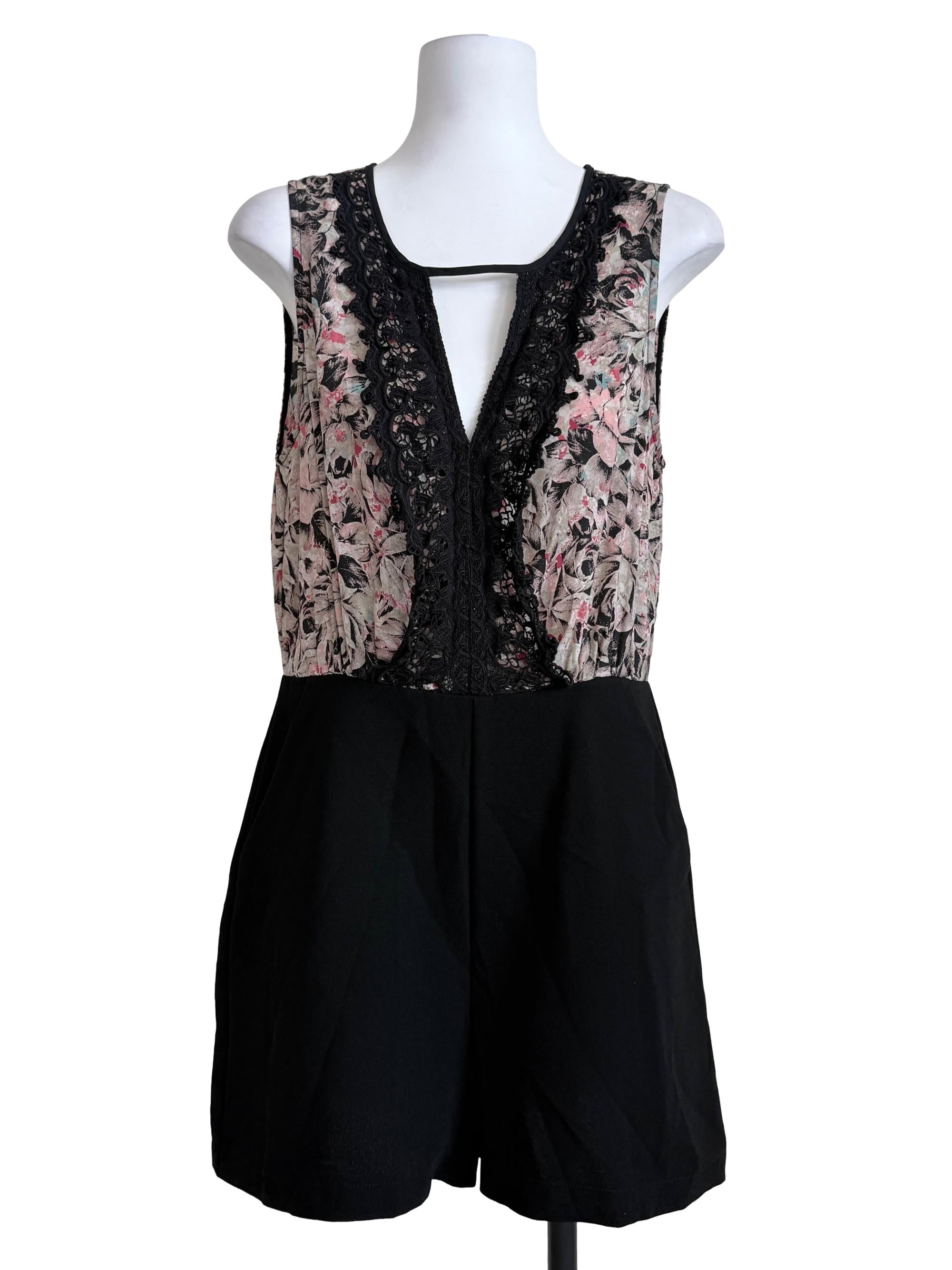 Black Flower Printed Romper