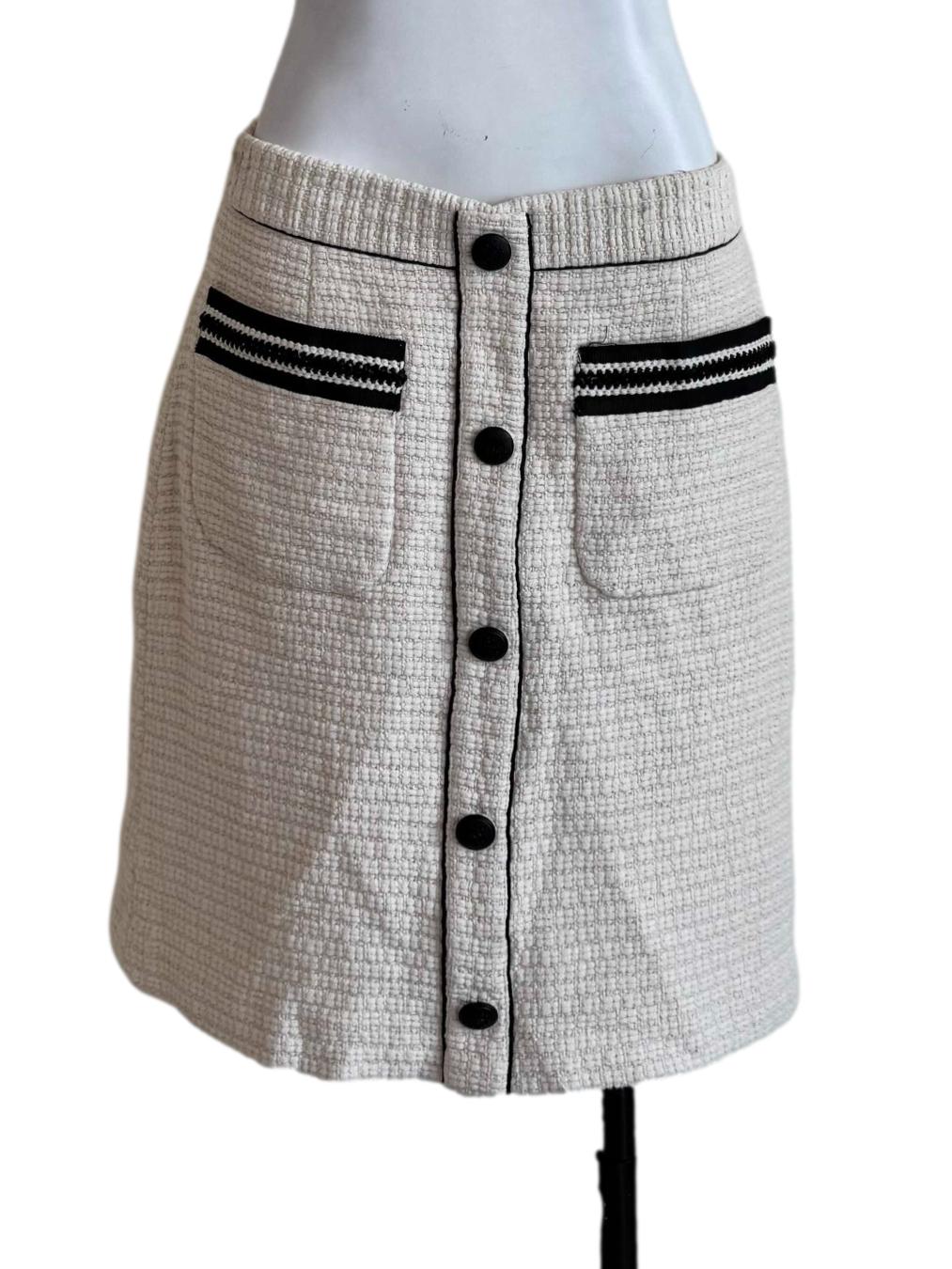 Oat Beige Front Button Tweed Skirt