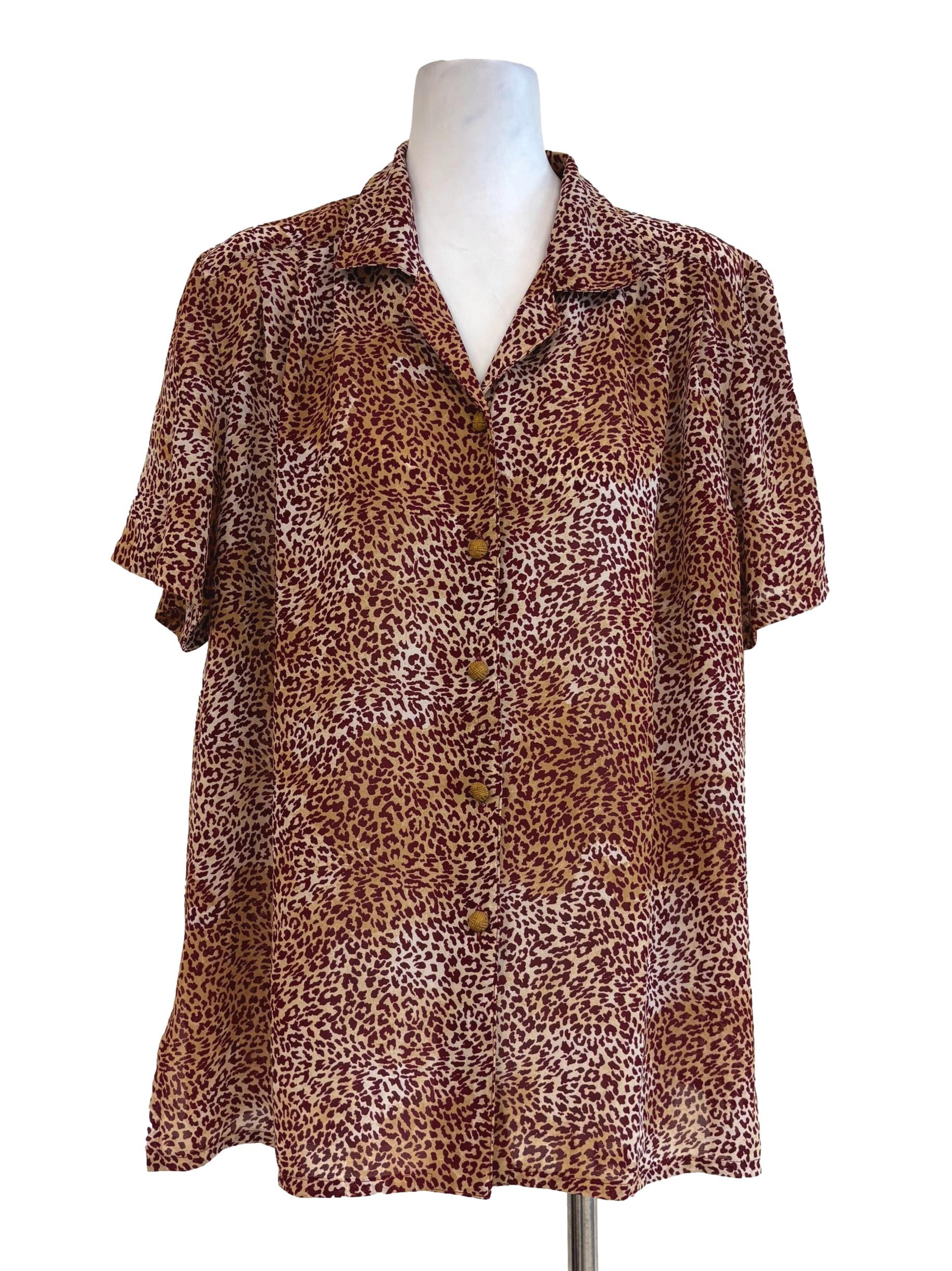 Maroon And Brown Leopard Print Shirt