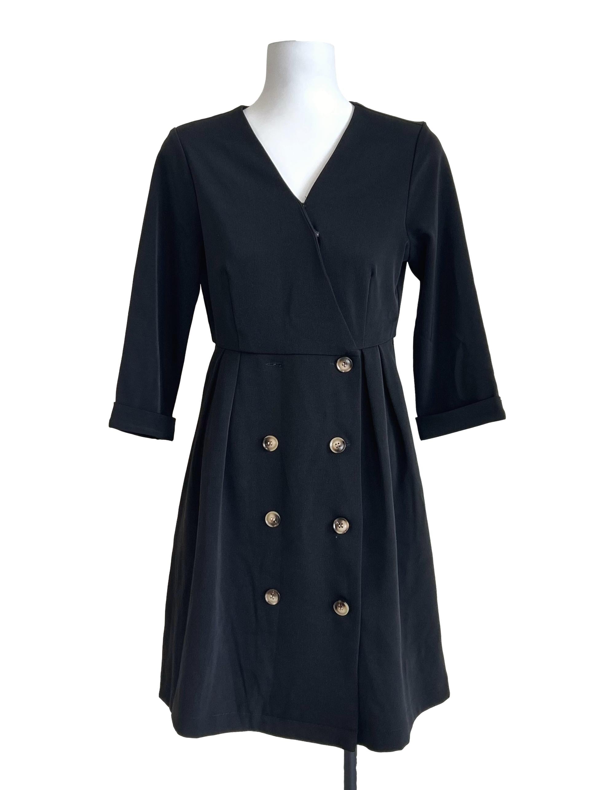 Black V-Neck Double-Breasted Blazer Dress