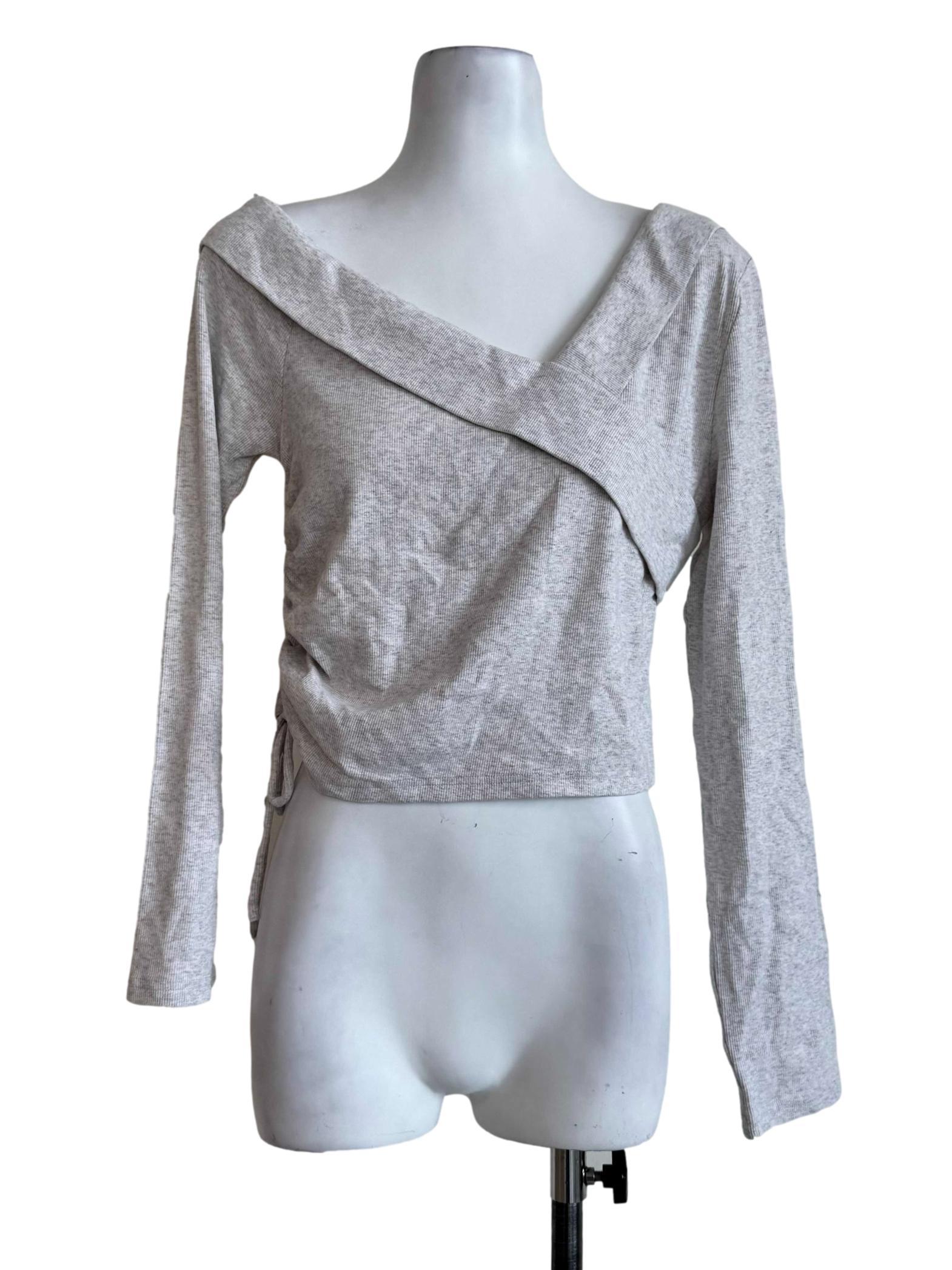 Cloud Grey Asymmetric Neck Long Sleeve Top