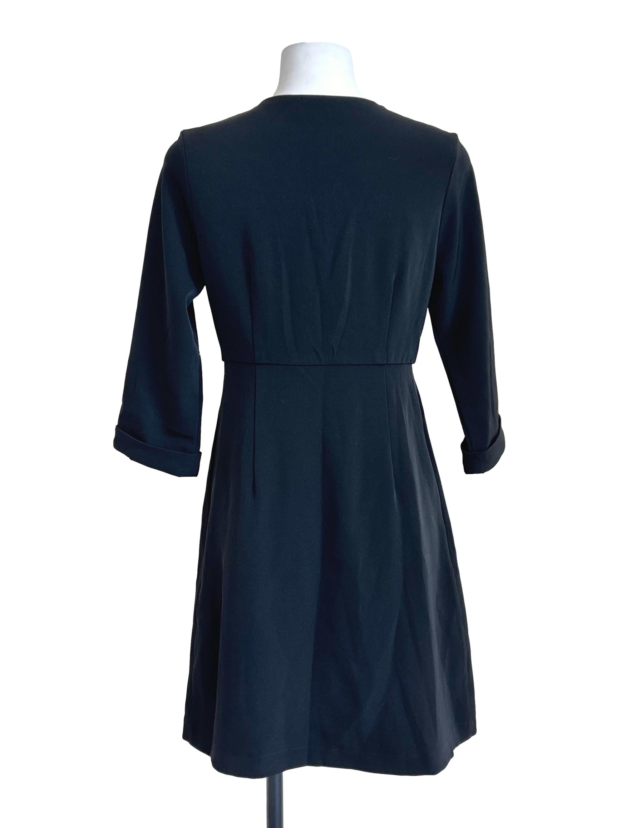 Black V-Neck Double-Breasted Blazer Dress