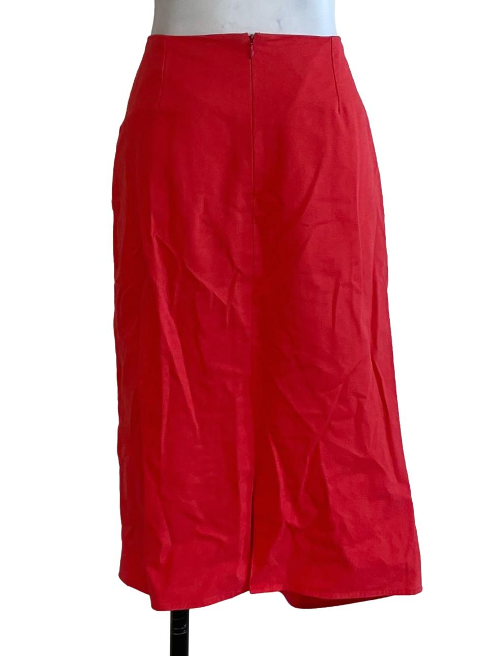 Coral Red Ruffle Pencil Skirt