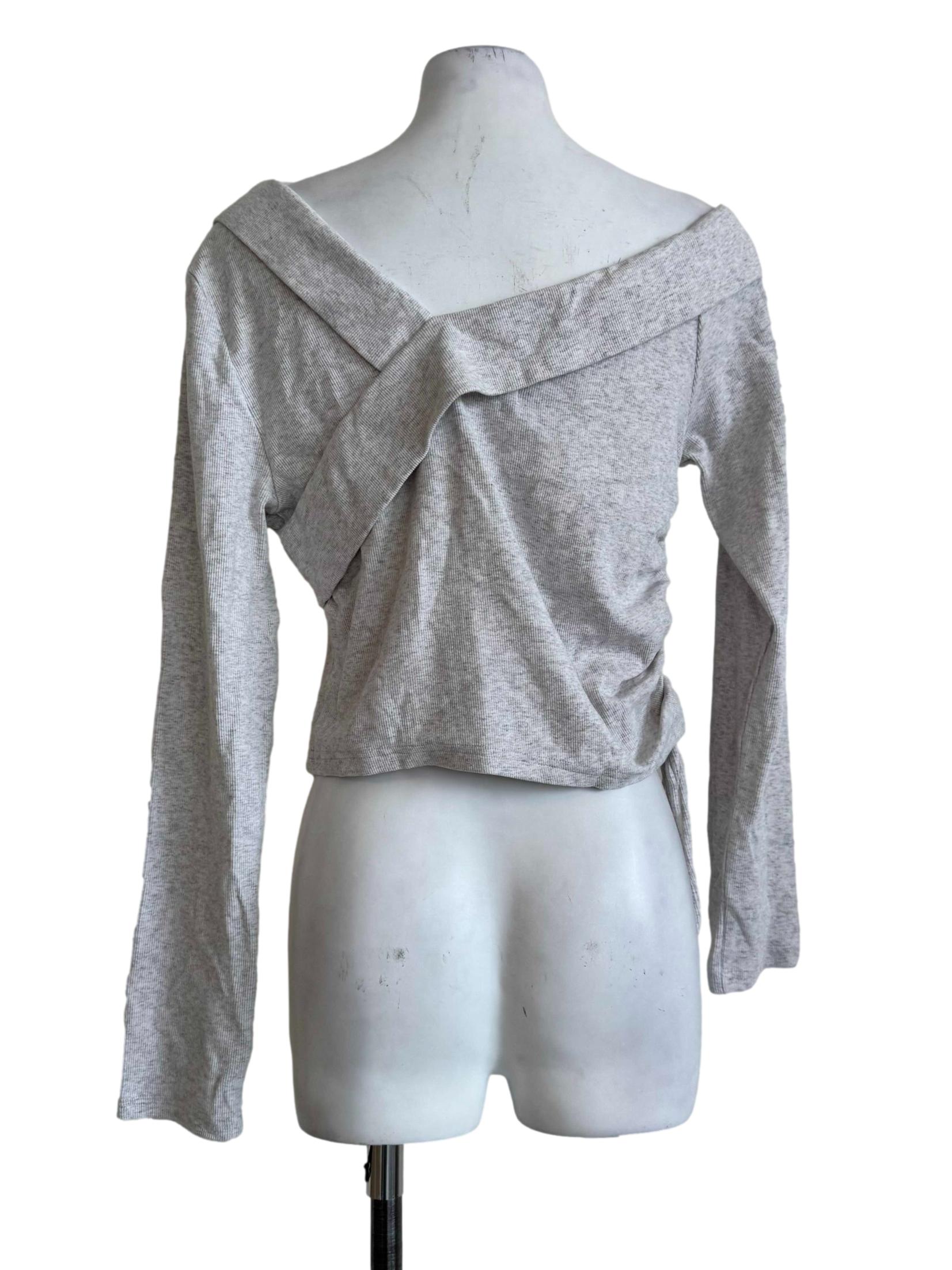 Cloud Grey Asymmetric Neck Long Sleeve Top