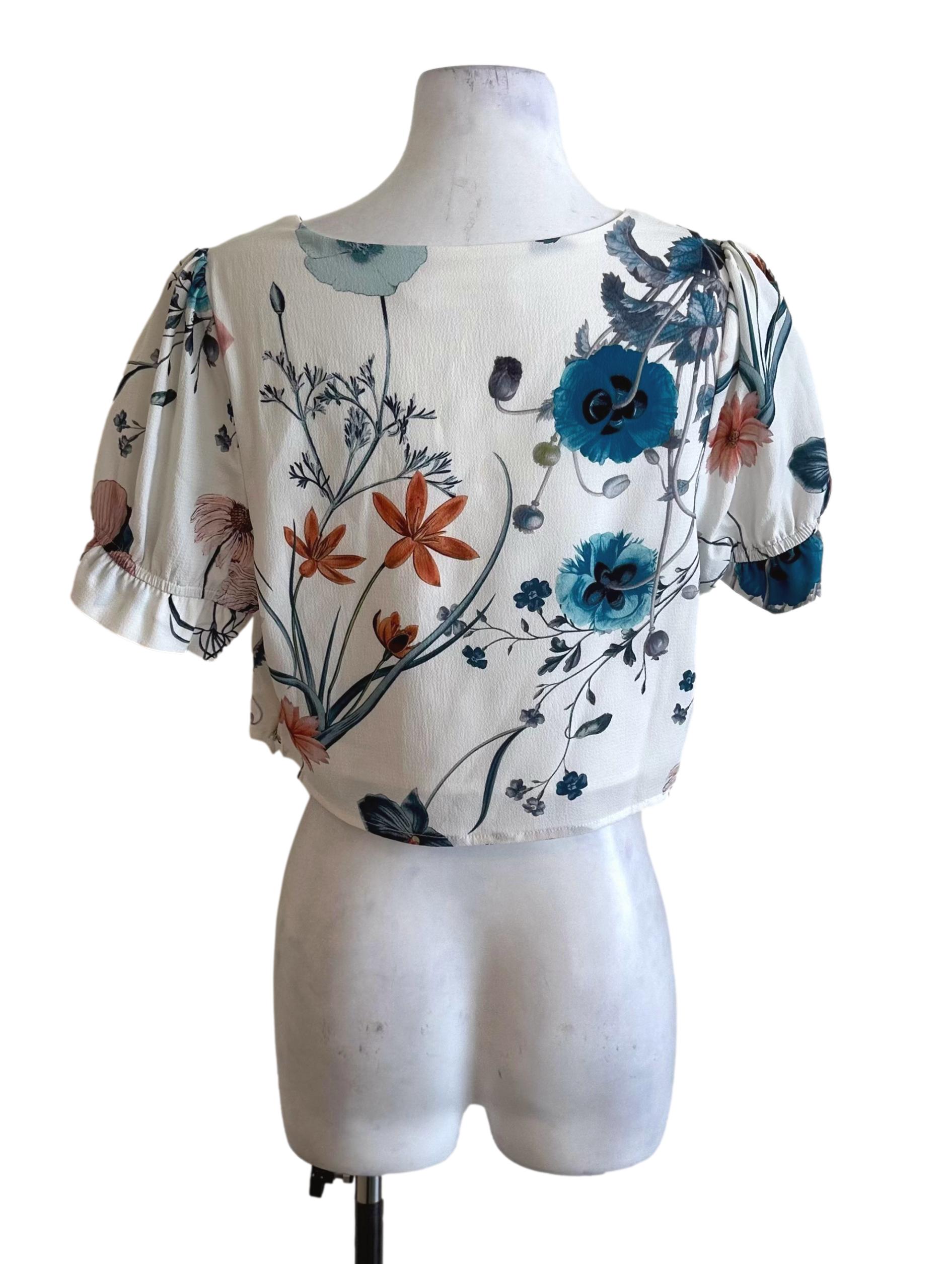 Ivory White Floral Pattern Square Neck Top
