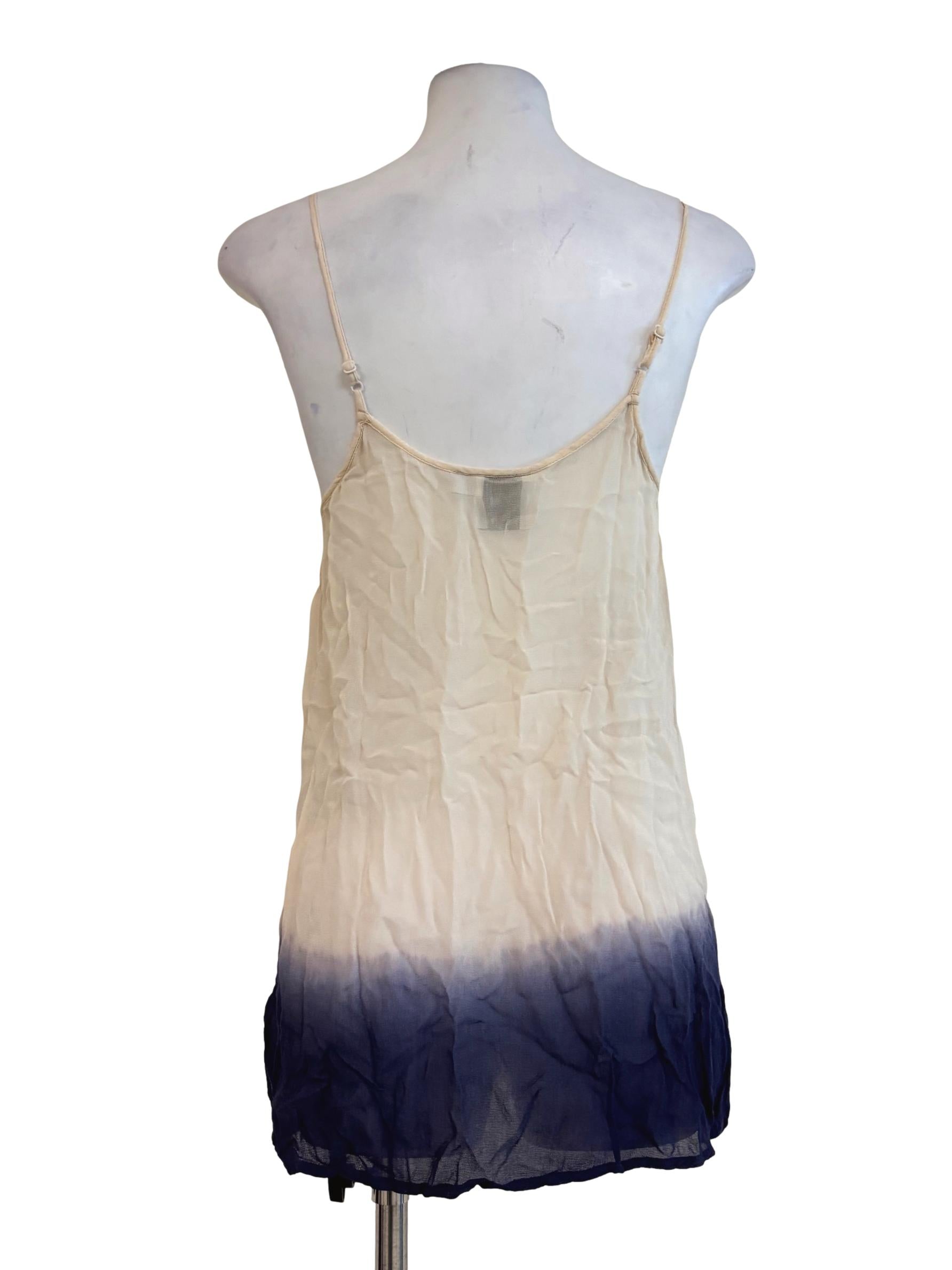 Beige Ocean Blue Spaghetti Strap Sheer Top