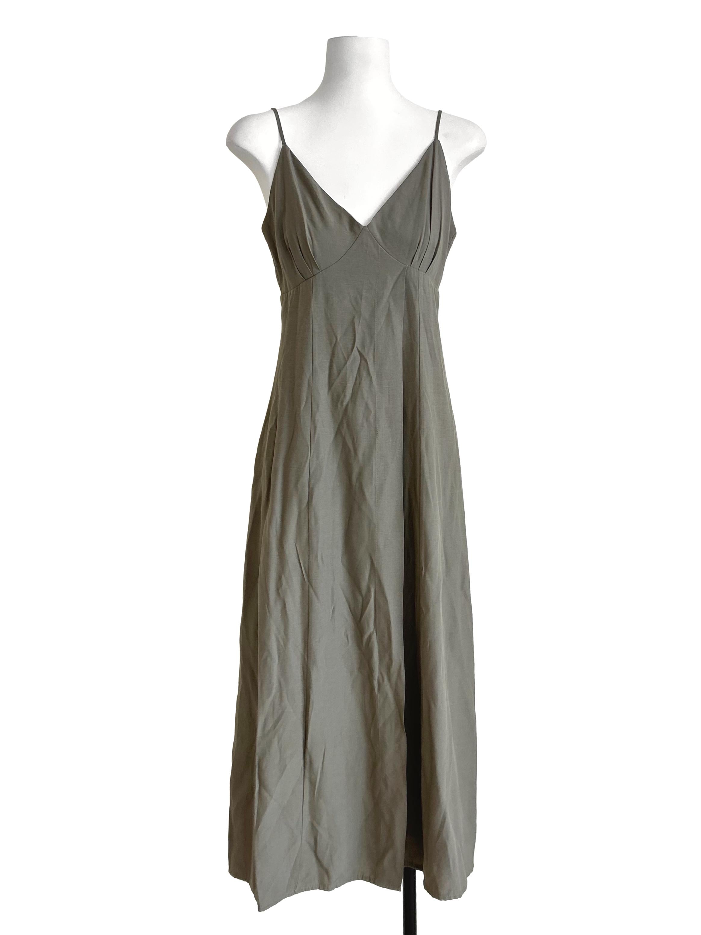 Olive Green V-Neck Spaghetti Strap Dress TEM