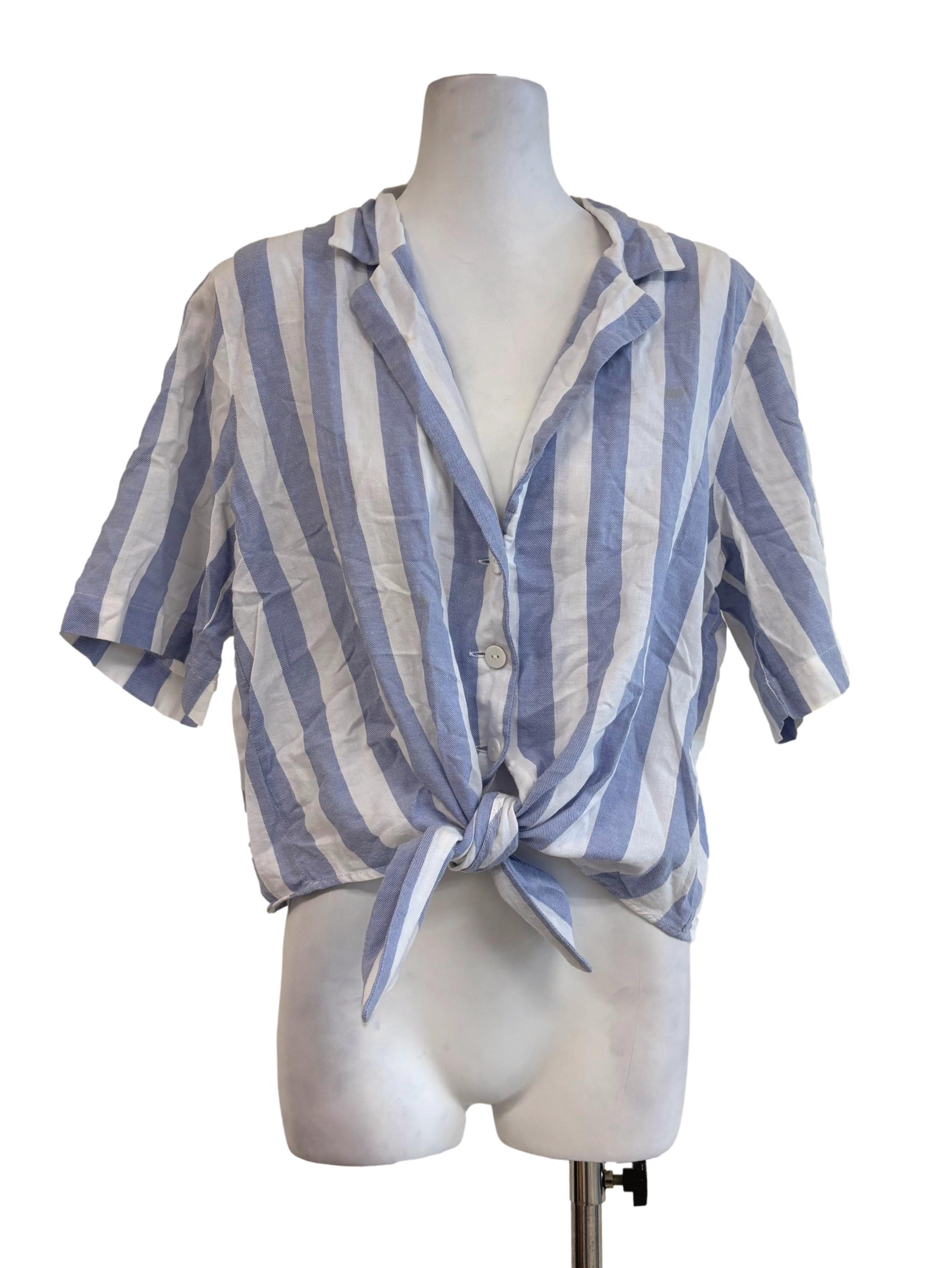 Pastel Blue Striped Knot Blouse