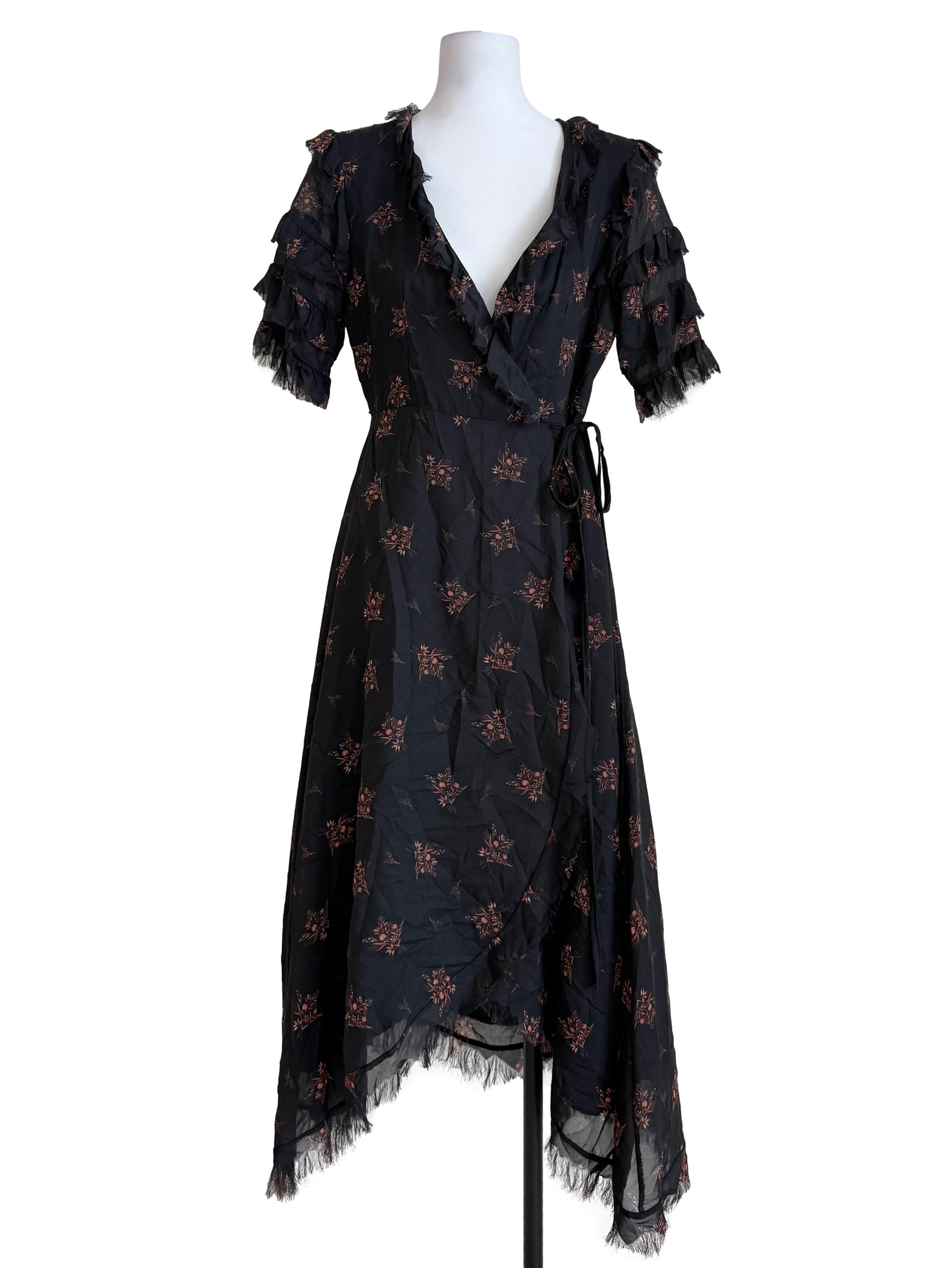 Black Flower Printed Wrap Dress