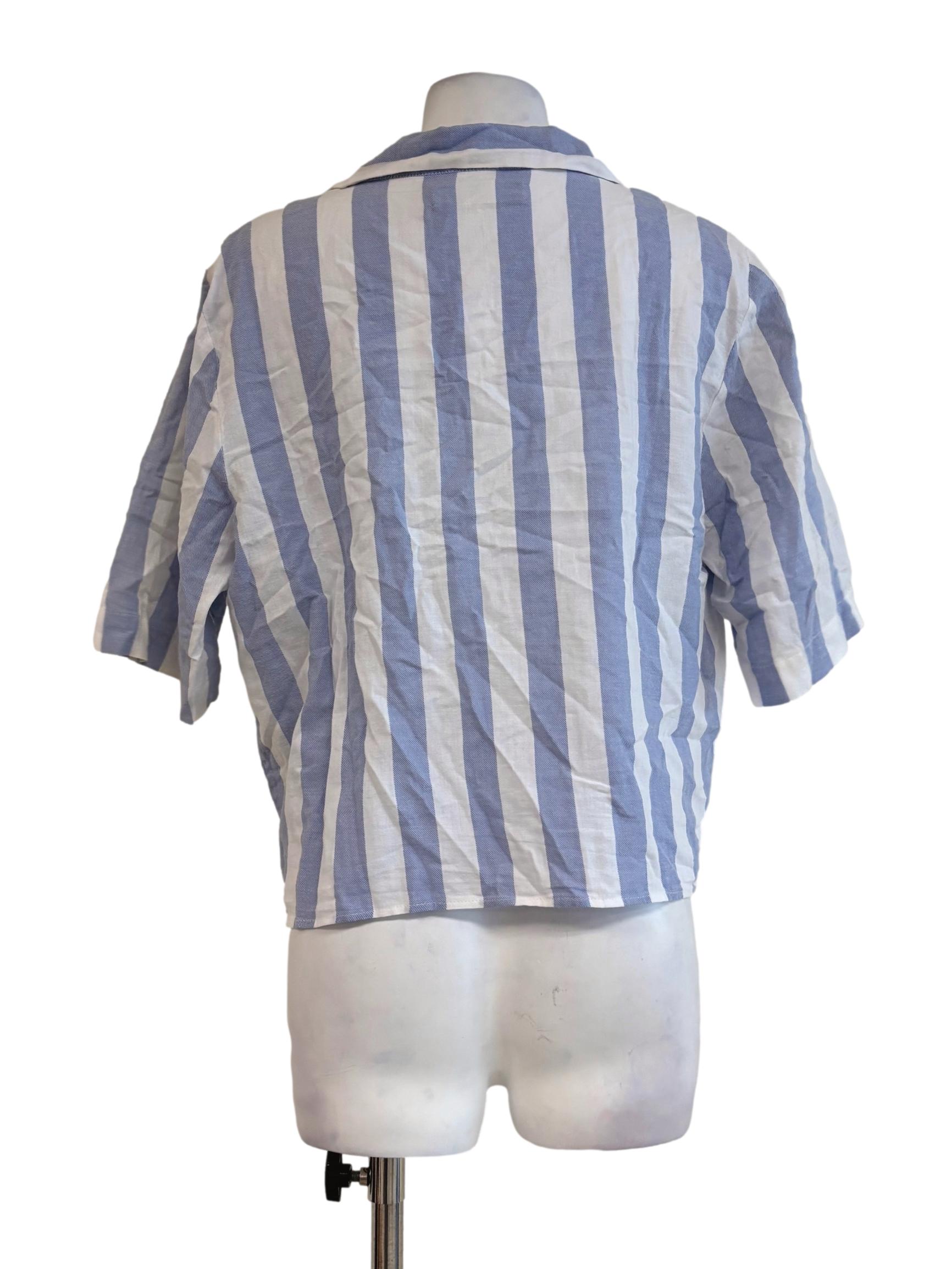 Pastel Blue Striped Knot Blouse