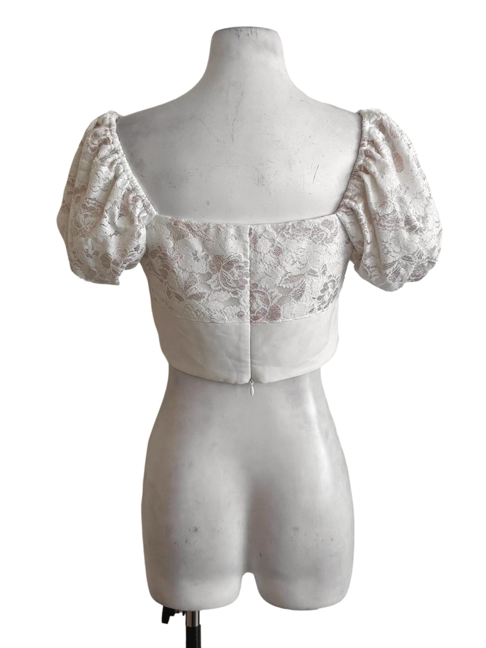 Pearl White Lace Puff Sleeve Crop Top