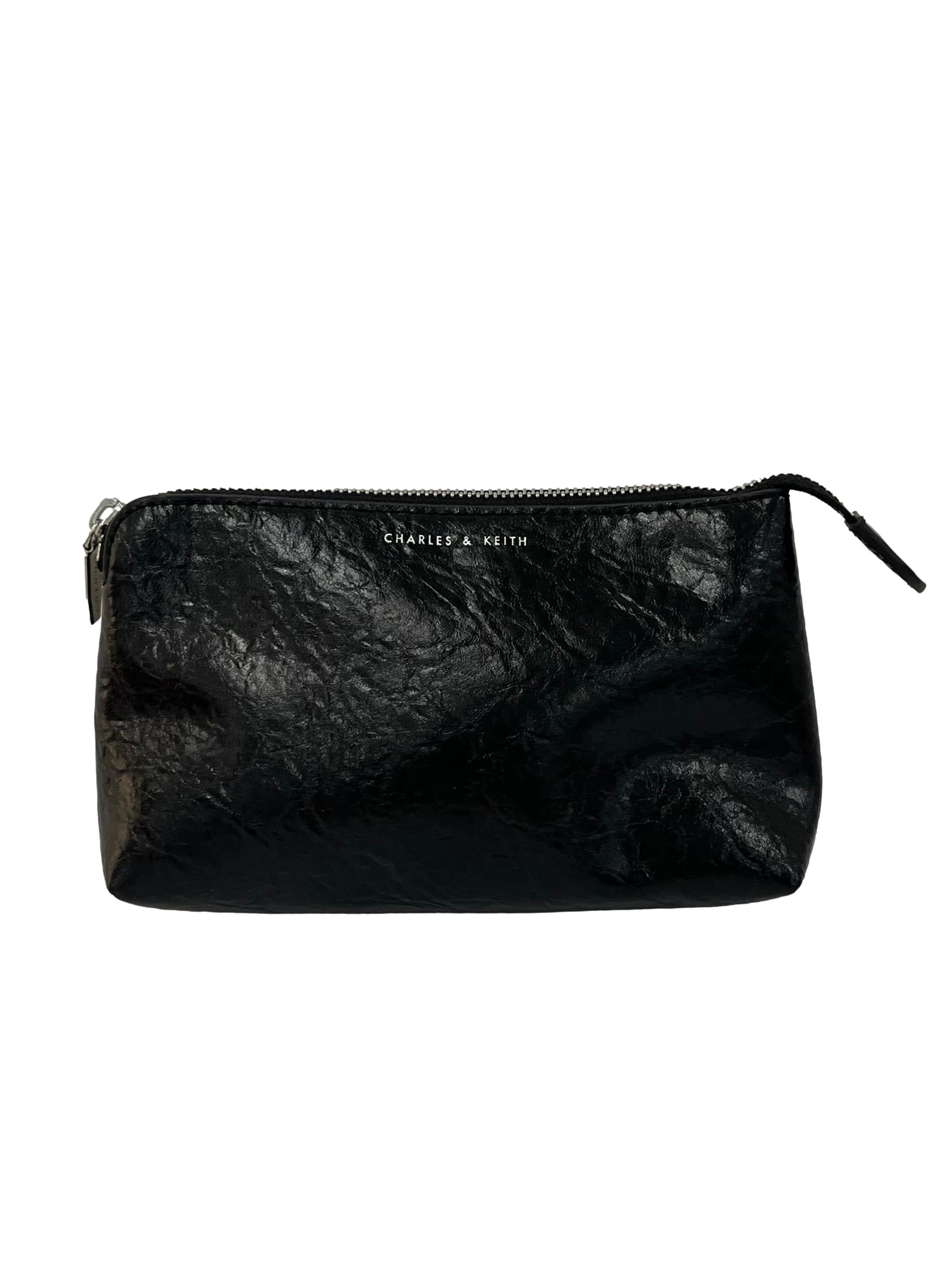 Black Crinkled Leather Pouch