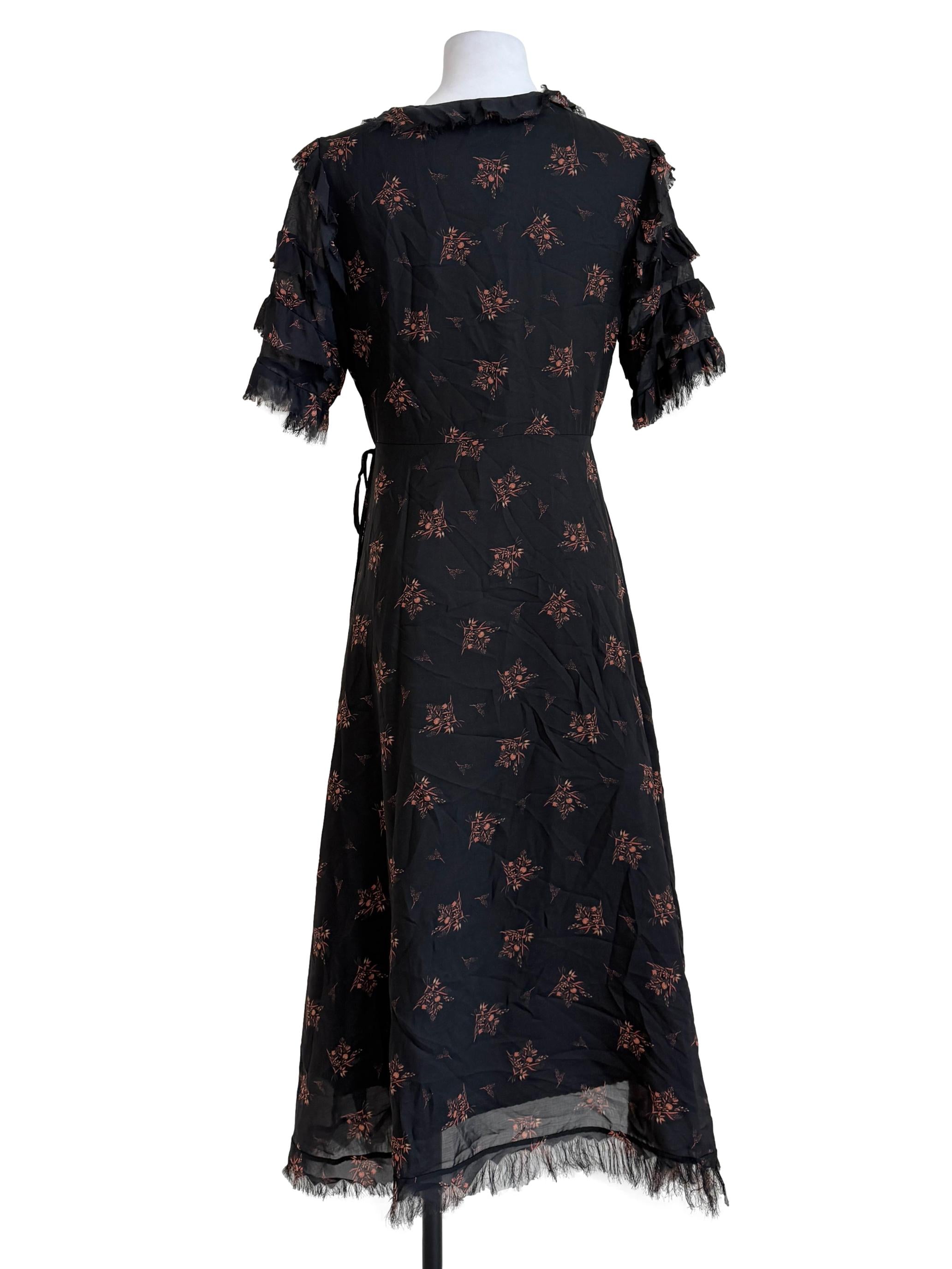 Black Flower Printed Wrap Dress